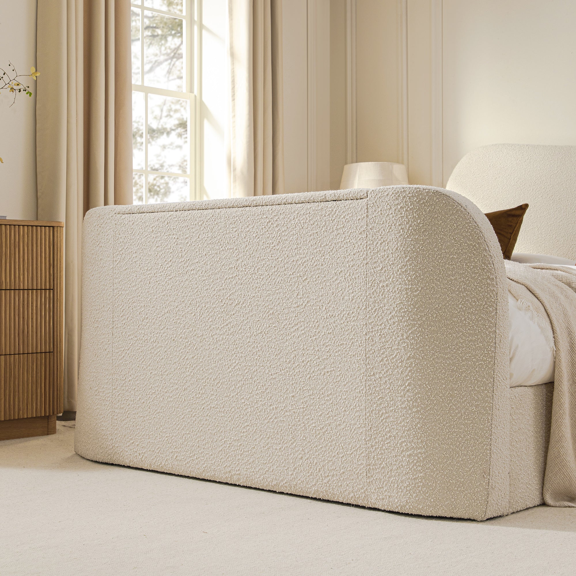 Egerie Curved Headboard Beige Boucle Ottoman TV Bed - Image 8