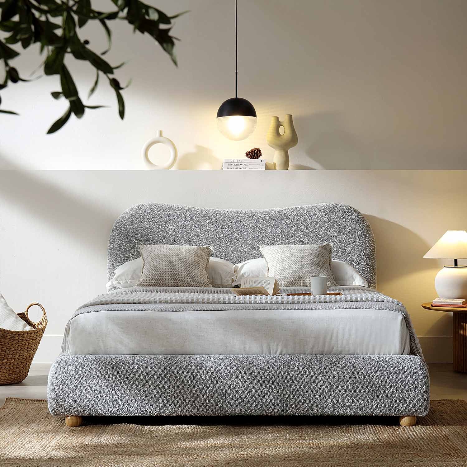 Egerie Curved Headboard Mist Grey Boucle Ottoman Storage Bed - Image 2