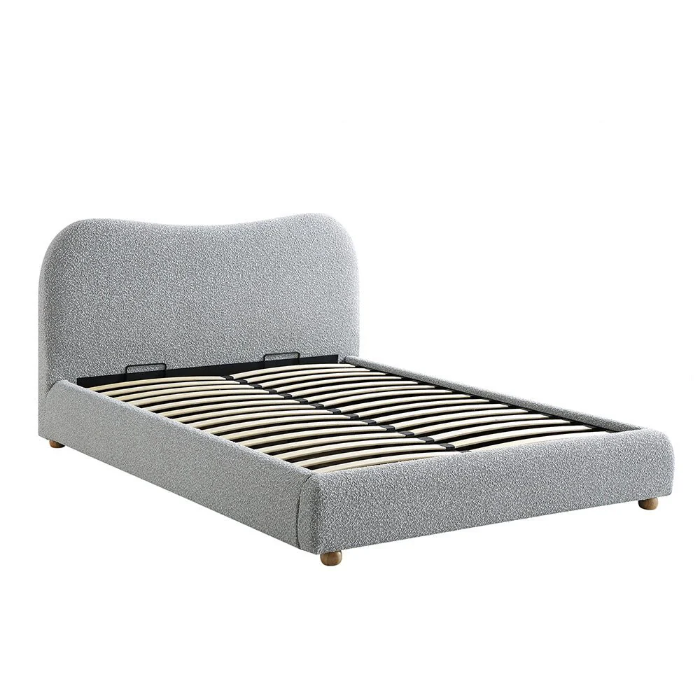 Egerie Curved Headboard Mist Grey Boucle Ottoman Storage Bed - Image 5