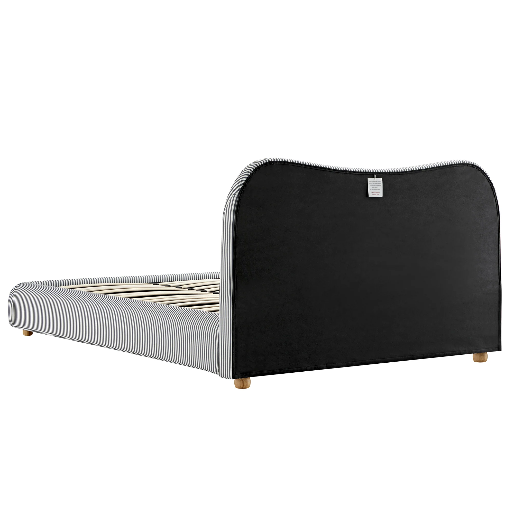 Egerie Curved Headboard Slate Blue Striped Fabric Ottoman Storage Bed - Image 13