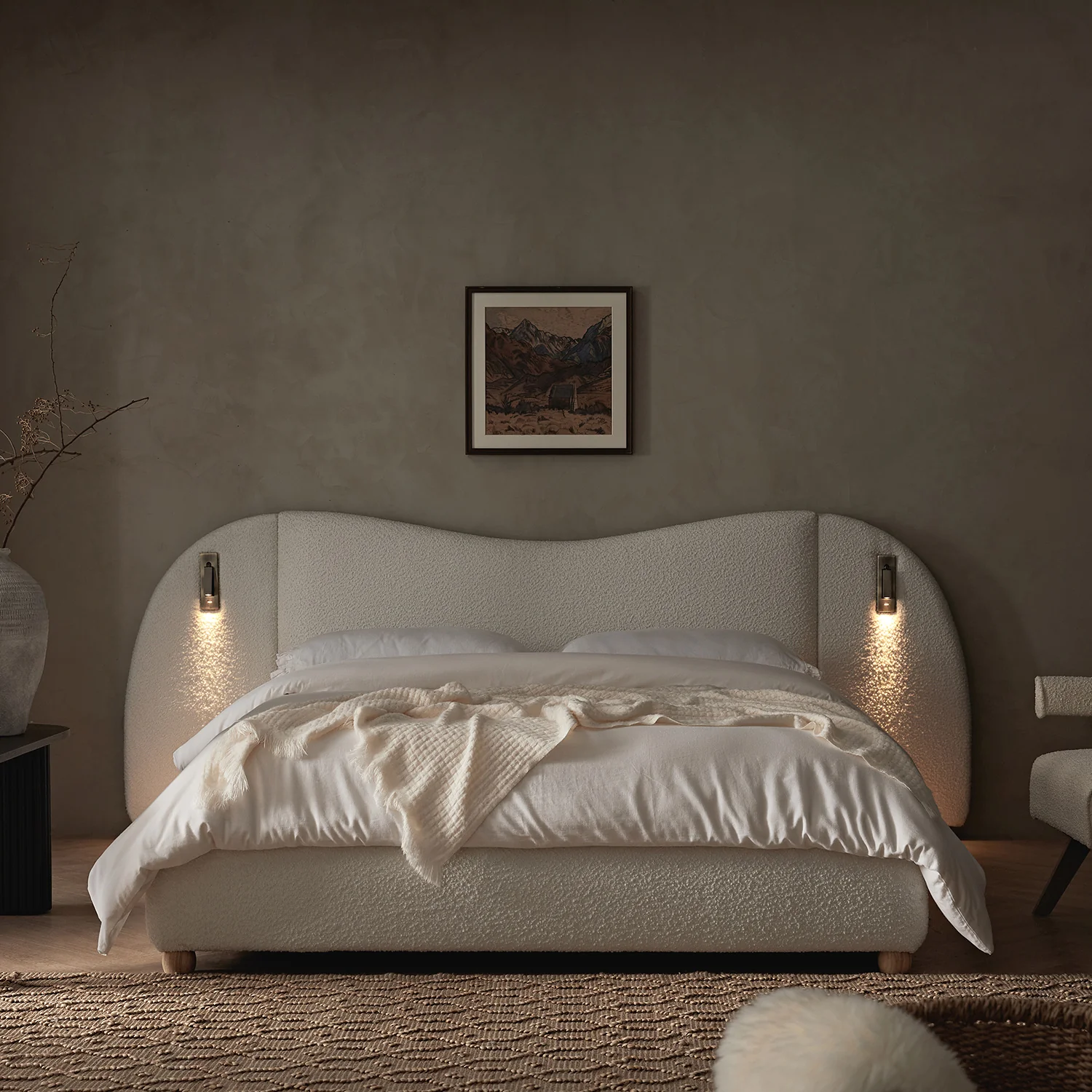Egerie Extended Headboard Ottoman Storage Bed, Beige Boucle - Image 2