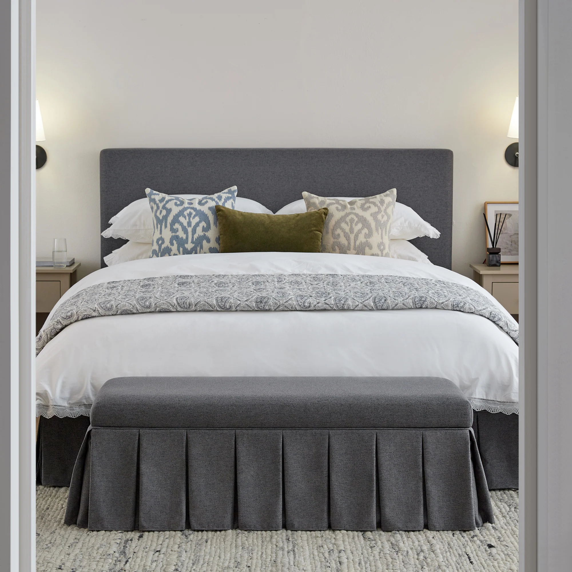 Egerton Box-Pleat Ottoman Storage Bed, Charcoal Brushed Fabric - Image 2