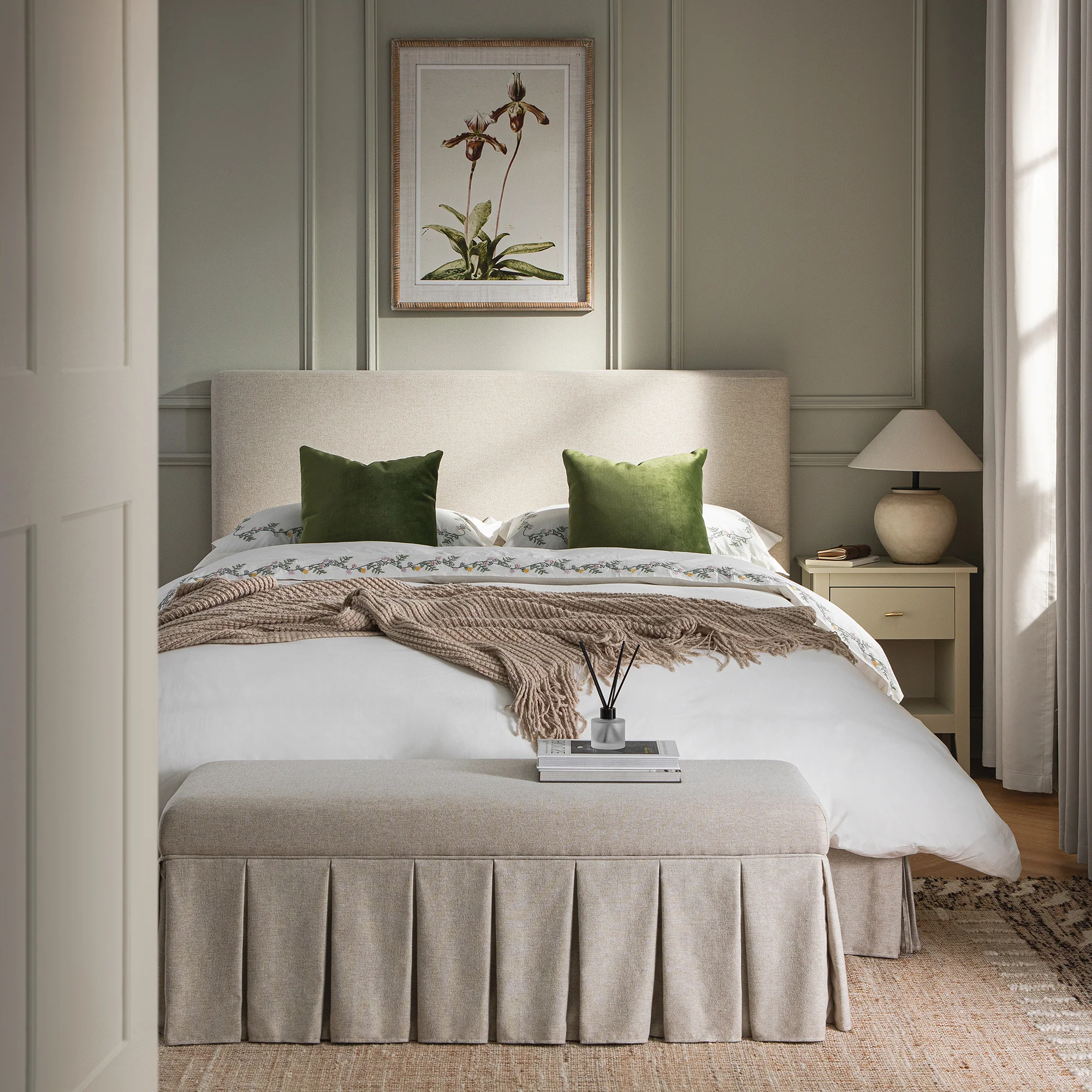Egerton Box-Pleat Ottoman Storage Bed, Oatmeal Brushed Fabric - Image 2