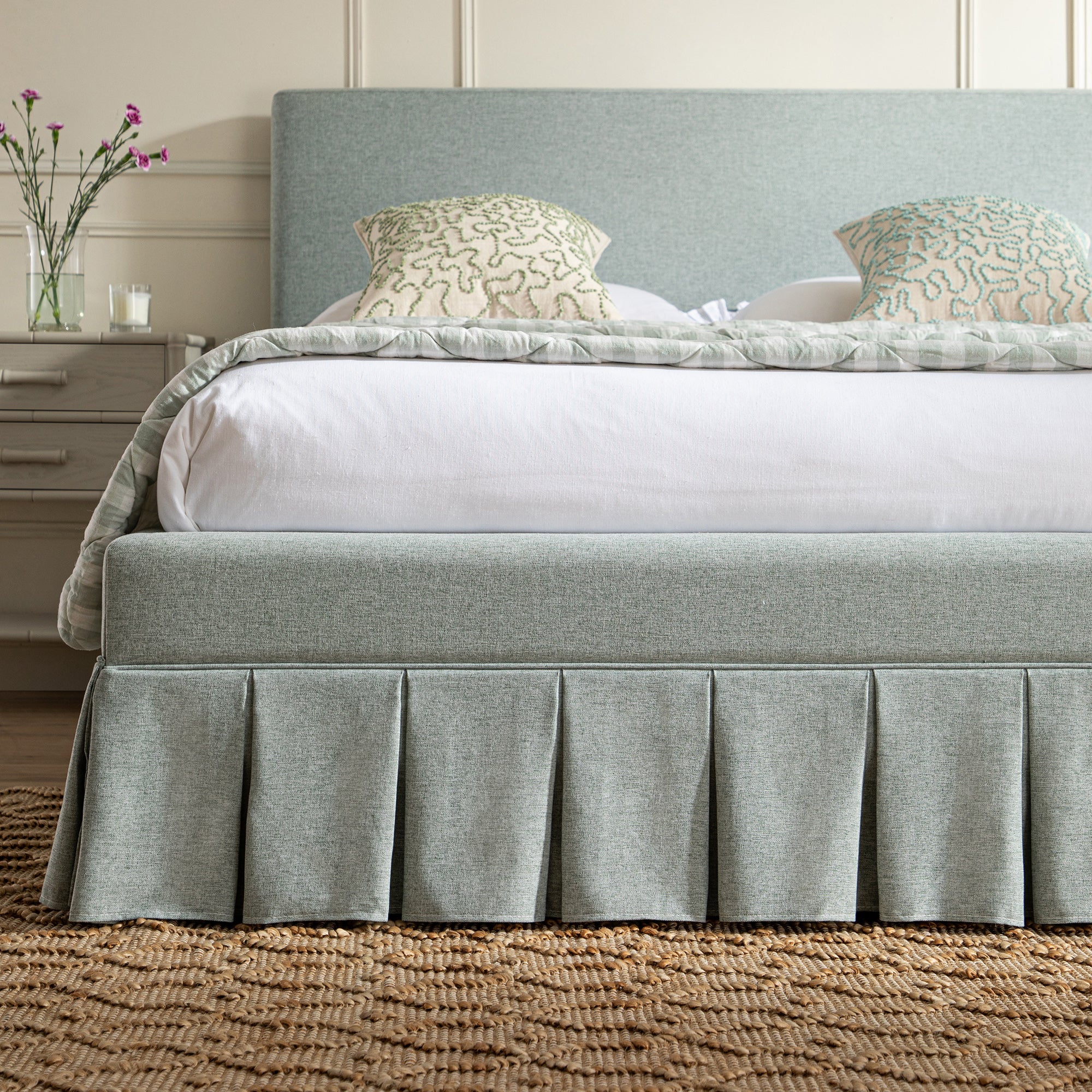 Egerton Box-Pleat Ottoman Storage Bed, Pale Aqua Brushed Fabric - Image 4