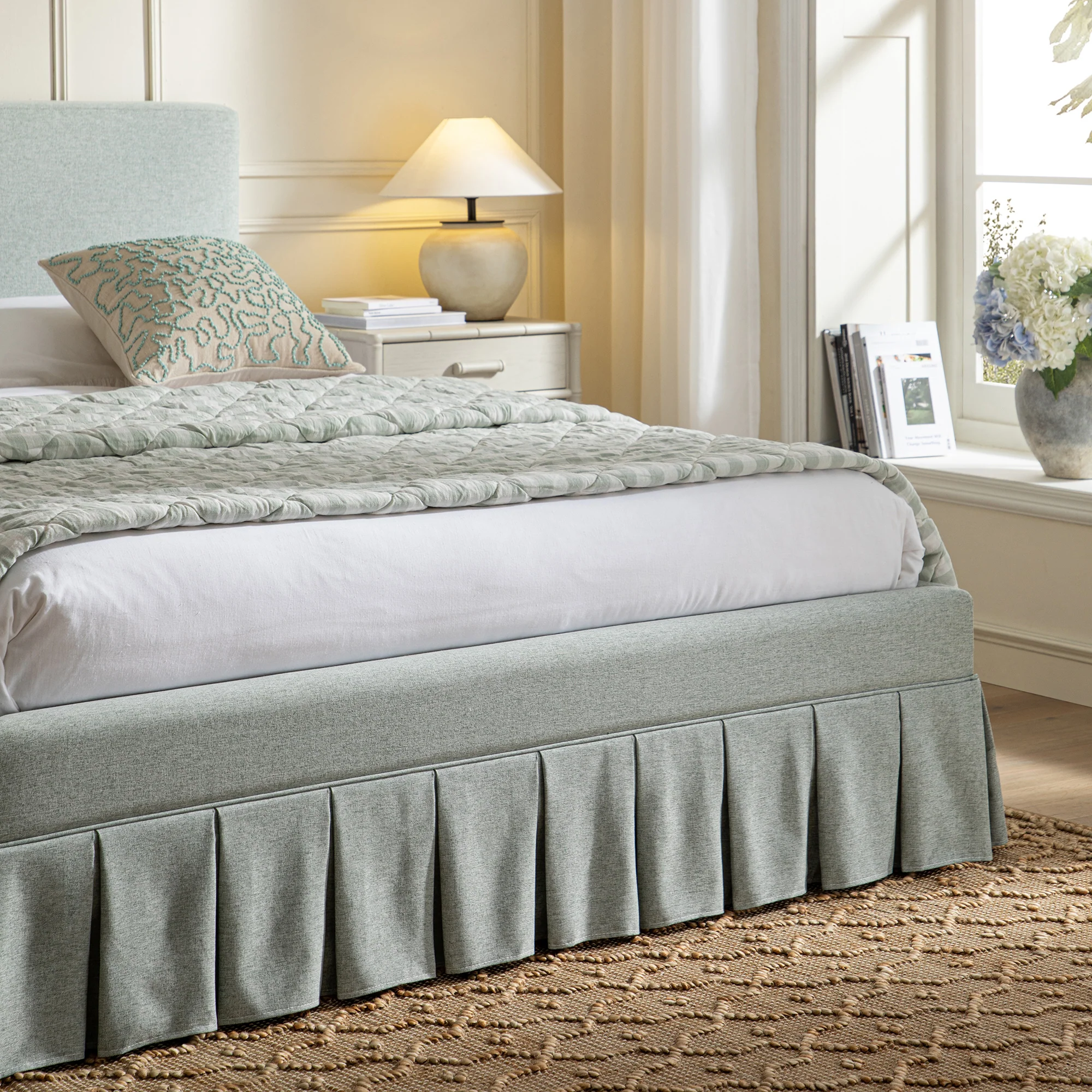 Egerton Box-Pleat Ottoman Storage Bed, Pale Aqua Brushed Fabric - Image 5
