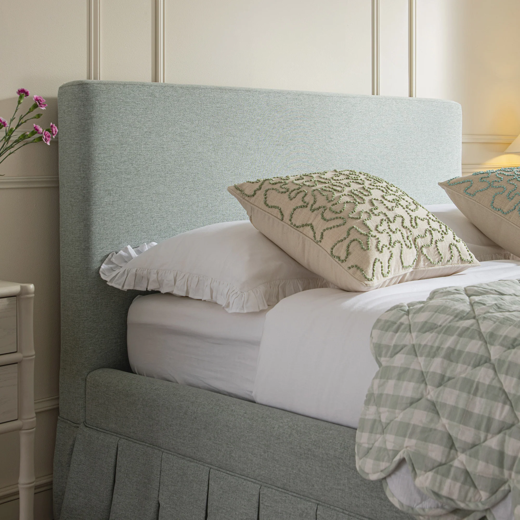 Egerton Box-Pleat Ottoman Storage Bed, Pale Aqua Brushed Fabric - Image 6
