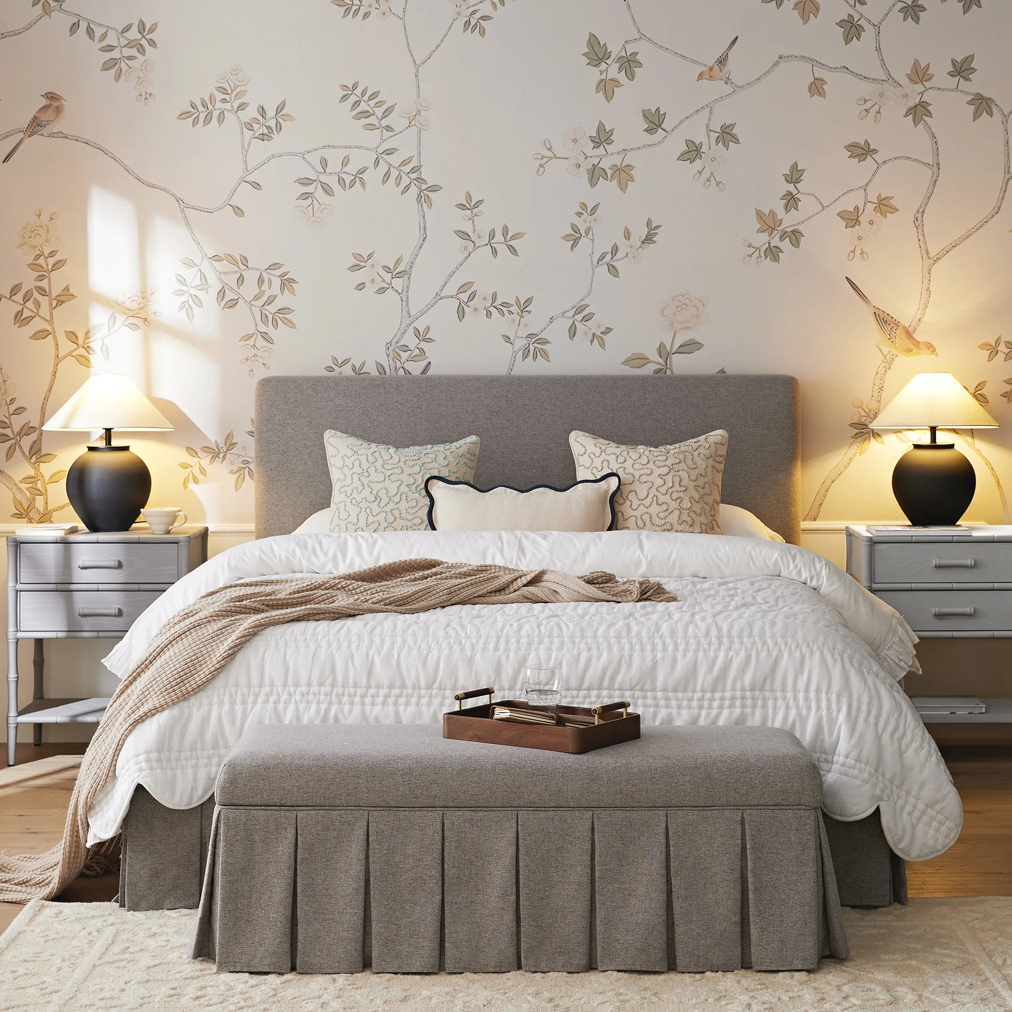 Egerton Box-Pleat Ottoman Storage Bed, Stone Brushed Fabric - Image 2