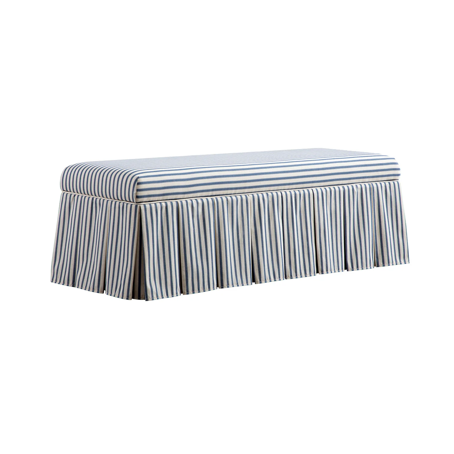 Egerton Box-Pleat Storage Bench, Blue Striped Linen - Image 8
