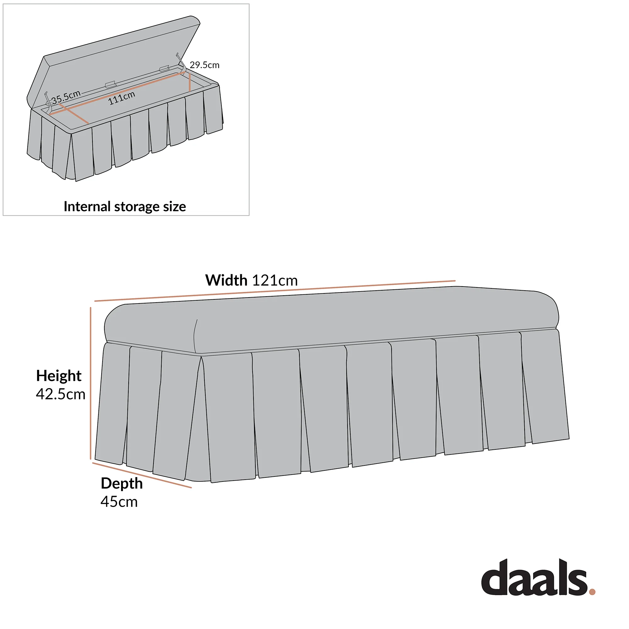 Egerton Box-Pleat Storage Bench, Stone Brushed Fabric - Image 9