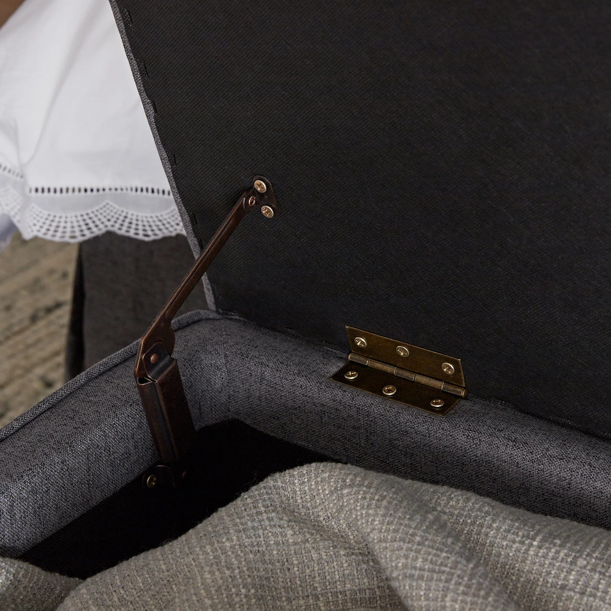 Egerton Box-Pleat Storage Bench, Charcoal Brushed Fabric - Image 5