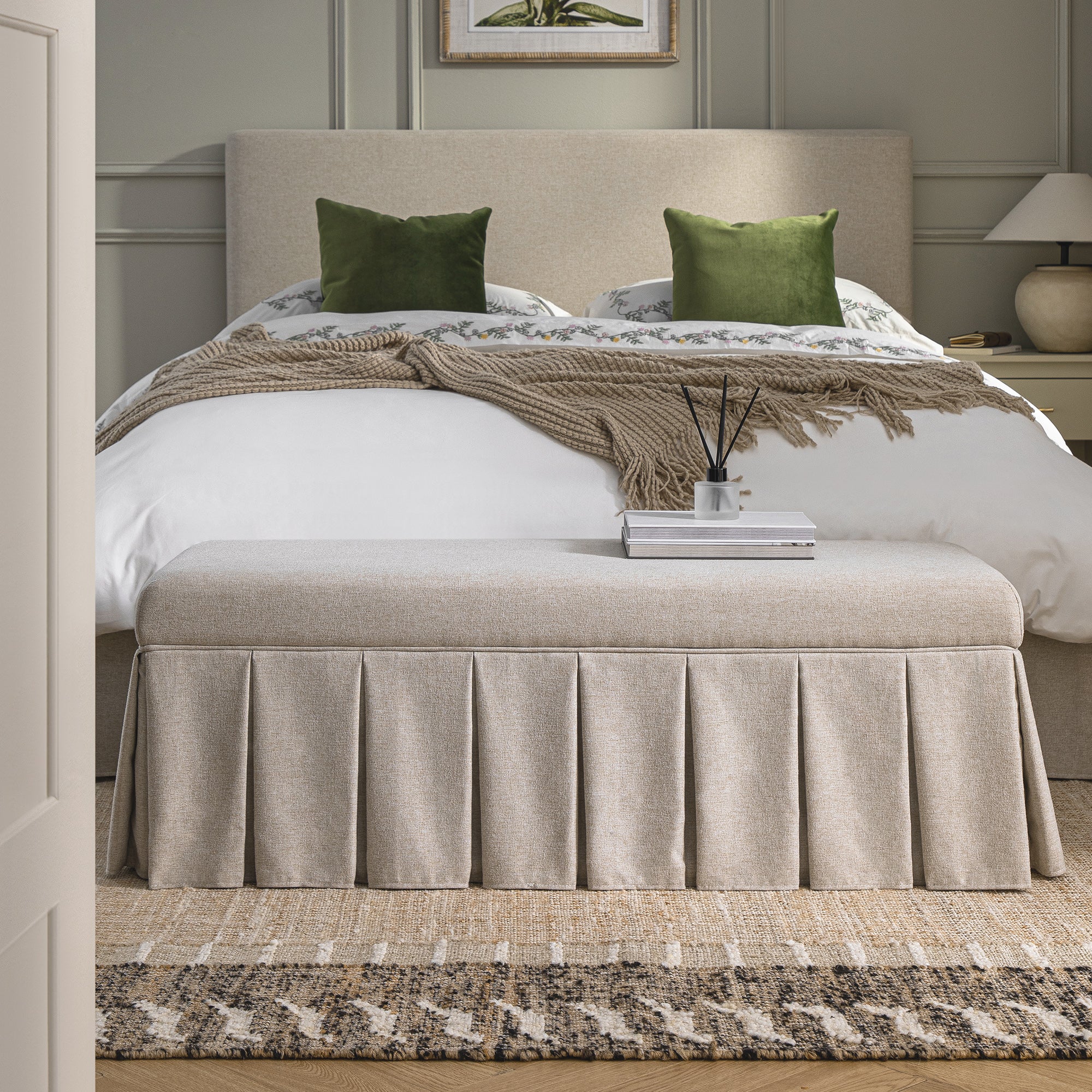 Egerton Box-Pleat Storage Bench, Oatmeal Brushed Fabric - Image 2