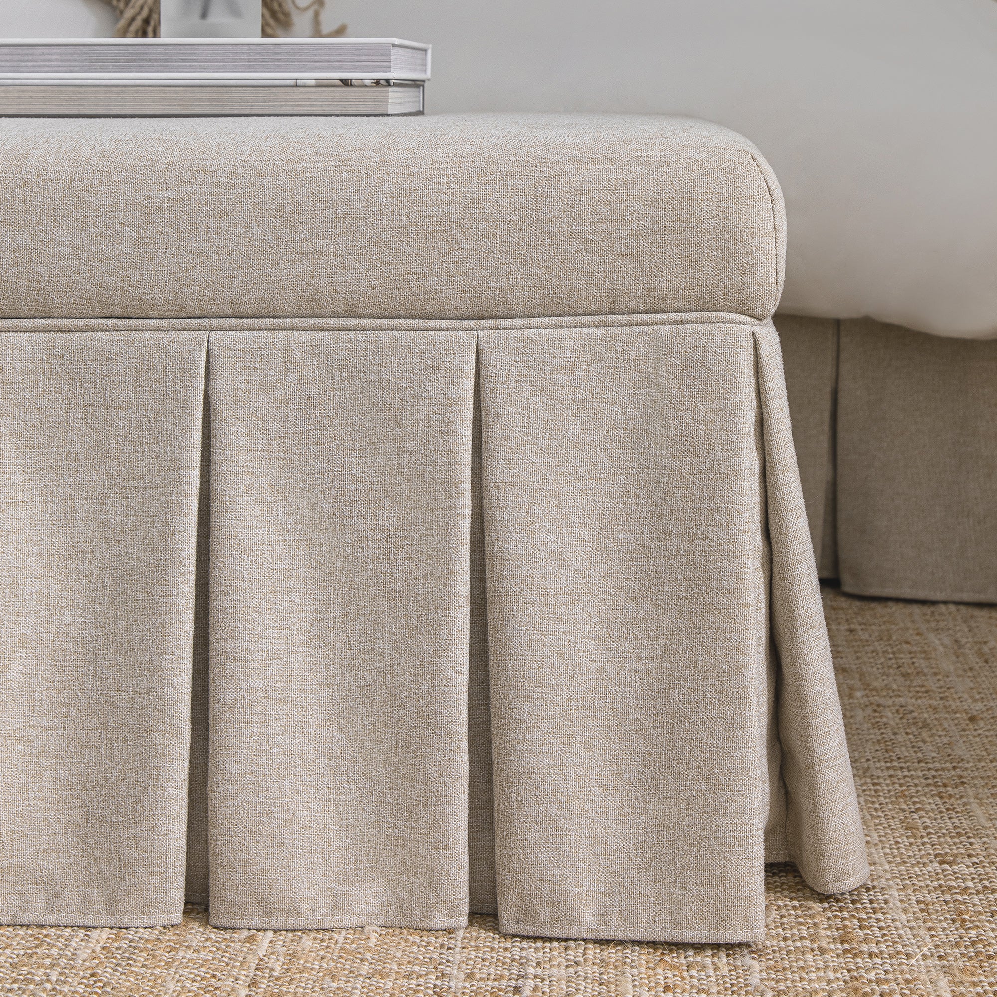 Egerton Box-Pleat Storage Bench, Oatmeal Brushed Fabric - Image 5