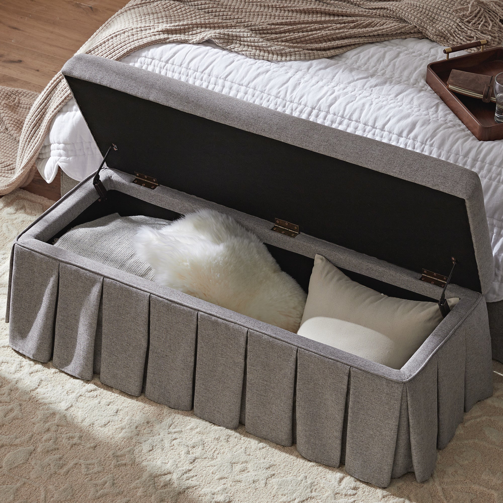 Egerton Box-Pleat Storage Bench, Stone Brushed Fabric - Image 4