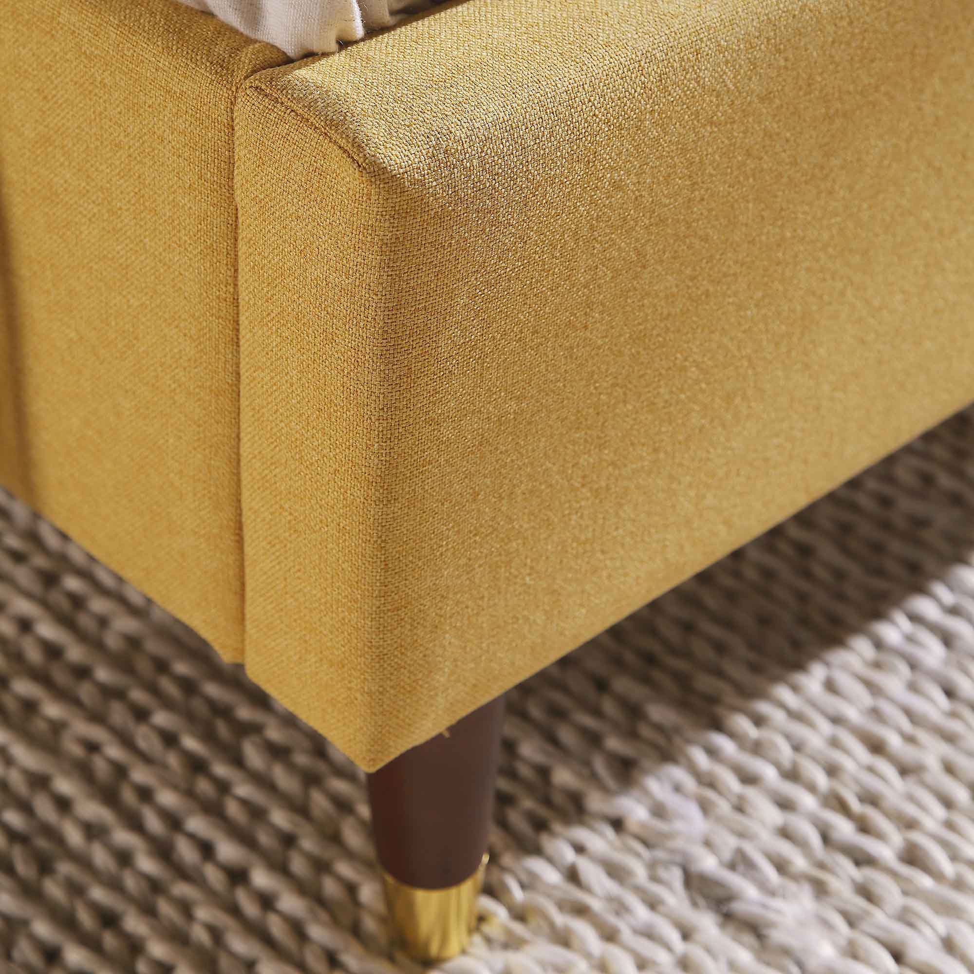 Eleanor Sunflower Yellow Fabric Upholstered Bed Frame with Domed Headboard - Image 4