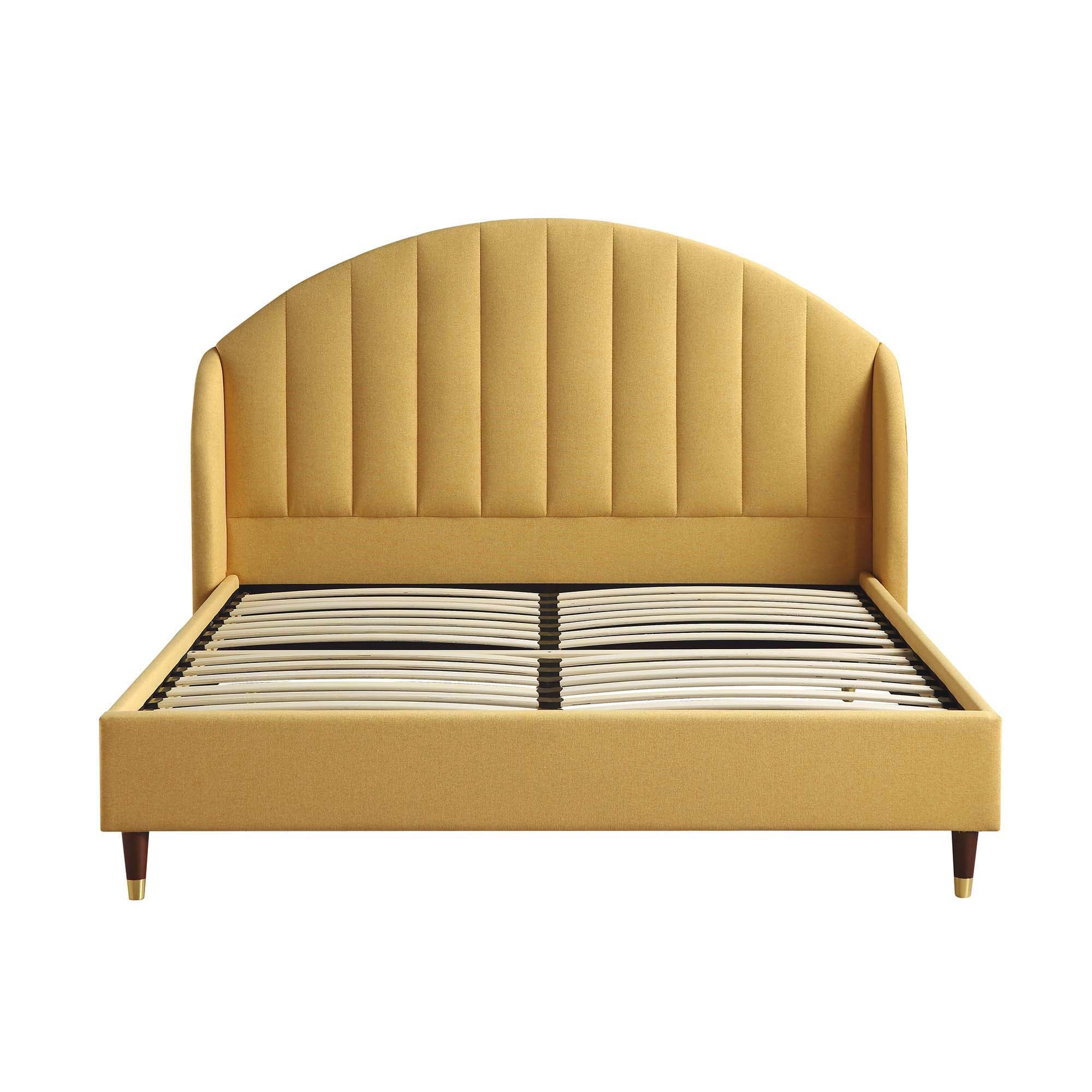 Eleanor Sunflower Yellow Fabric Upholstered Bed Frame with Domed Headboard - Image 5