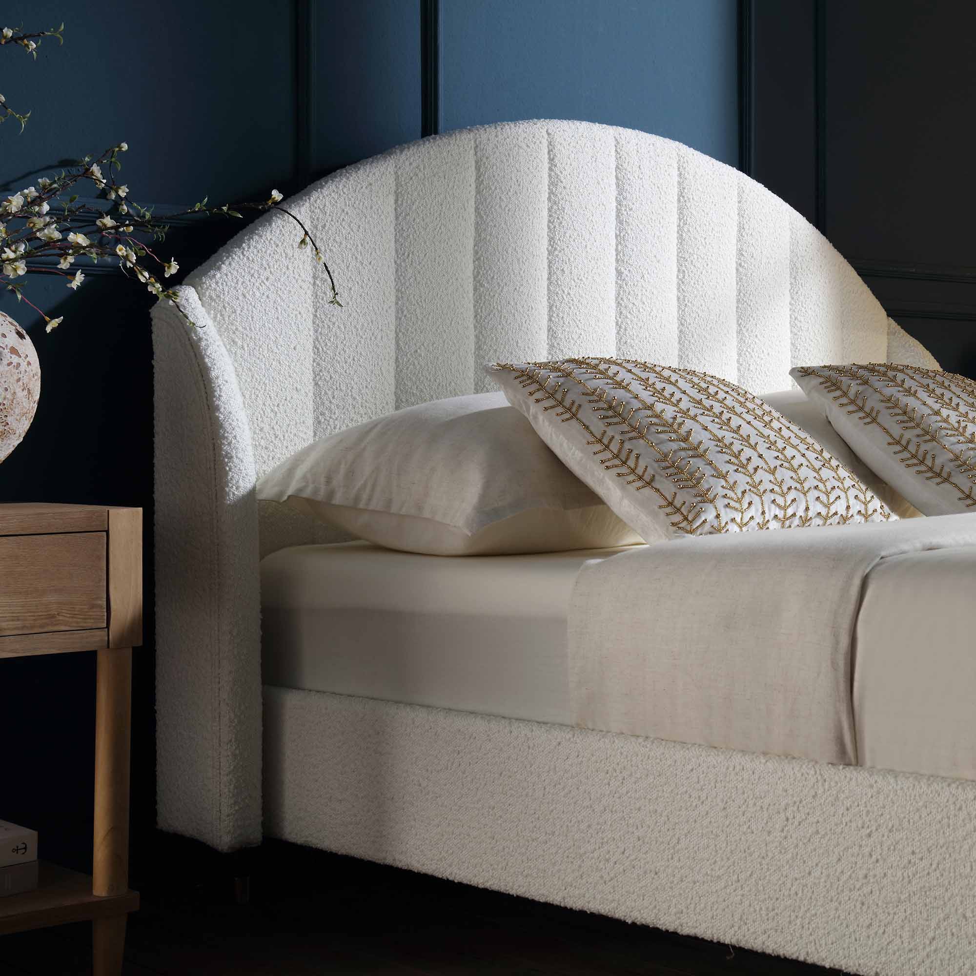 Eleanor White Boucle Upholstered Bed Frame with Domed Headboard - Image 3
