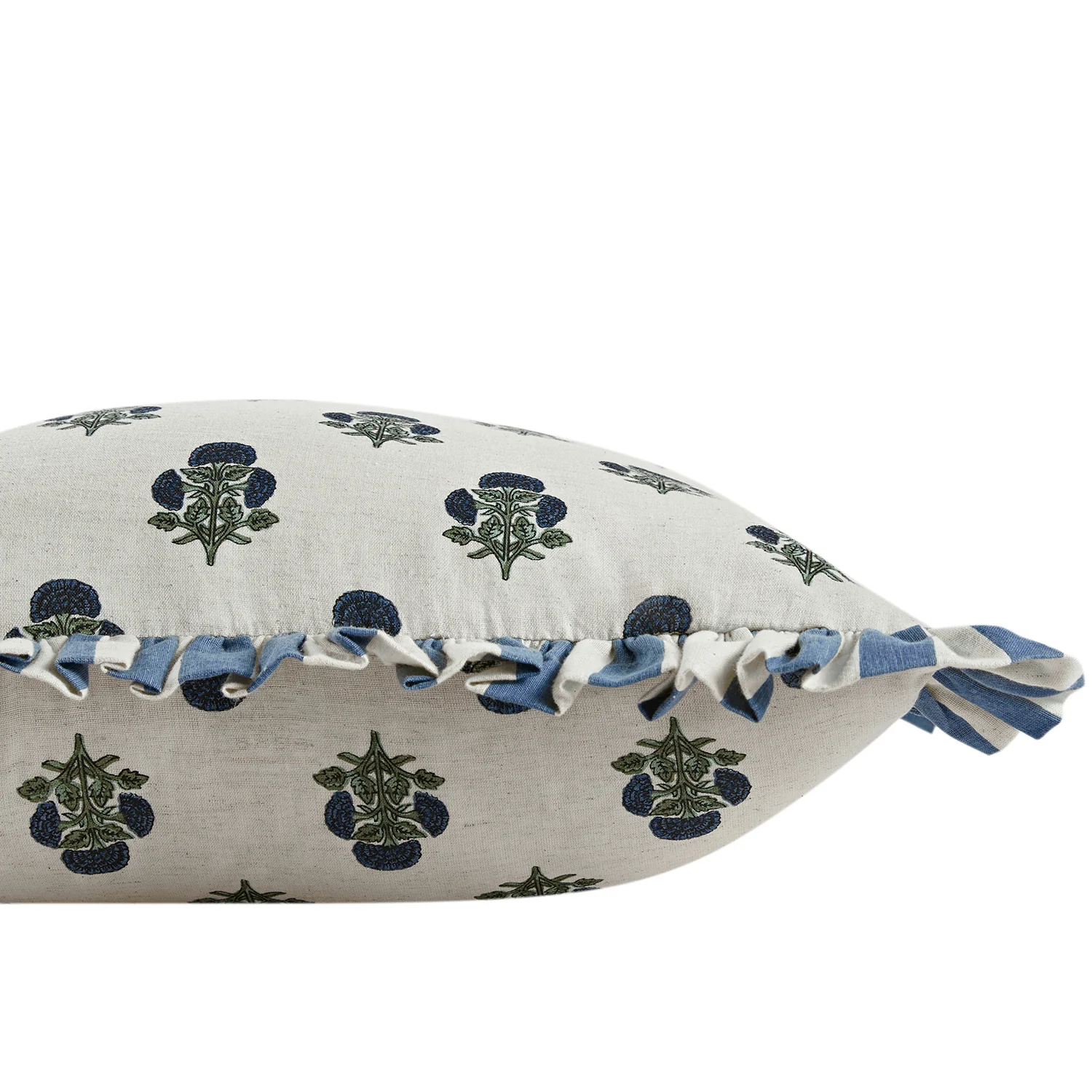 Eliza French Blue Floral Ruffle Linen Blend Cushion - Image 2