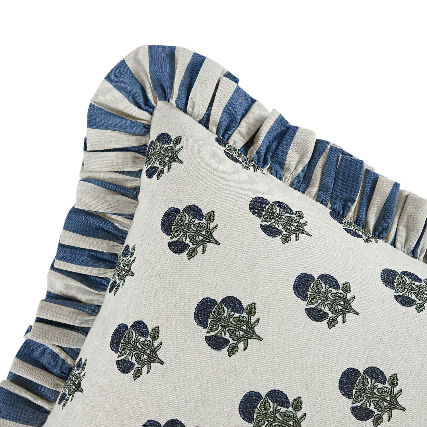 Eliza French Blue Floral Ruffle Linen Blend Cushion - Image 3