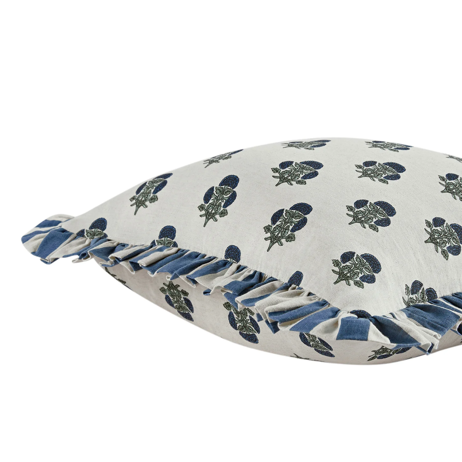 Eliza French Blue Floral Ruffle Linen Blend Cushion - Image 4