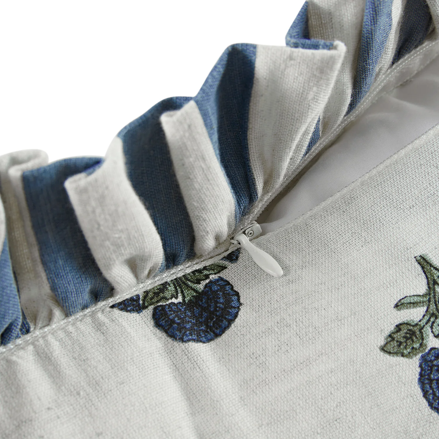 Eliza French Blue Floral Ruffle Linen Blend Cushion - Image 5