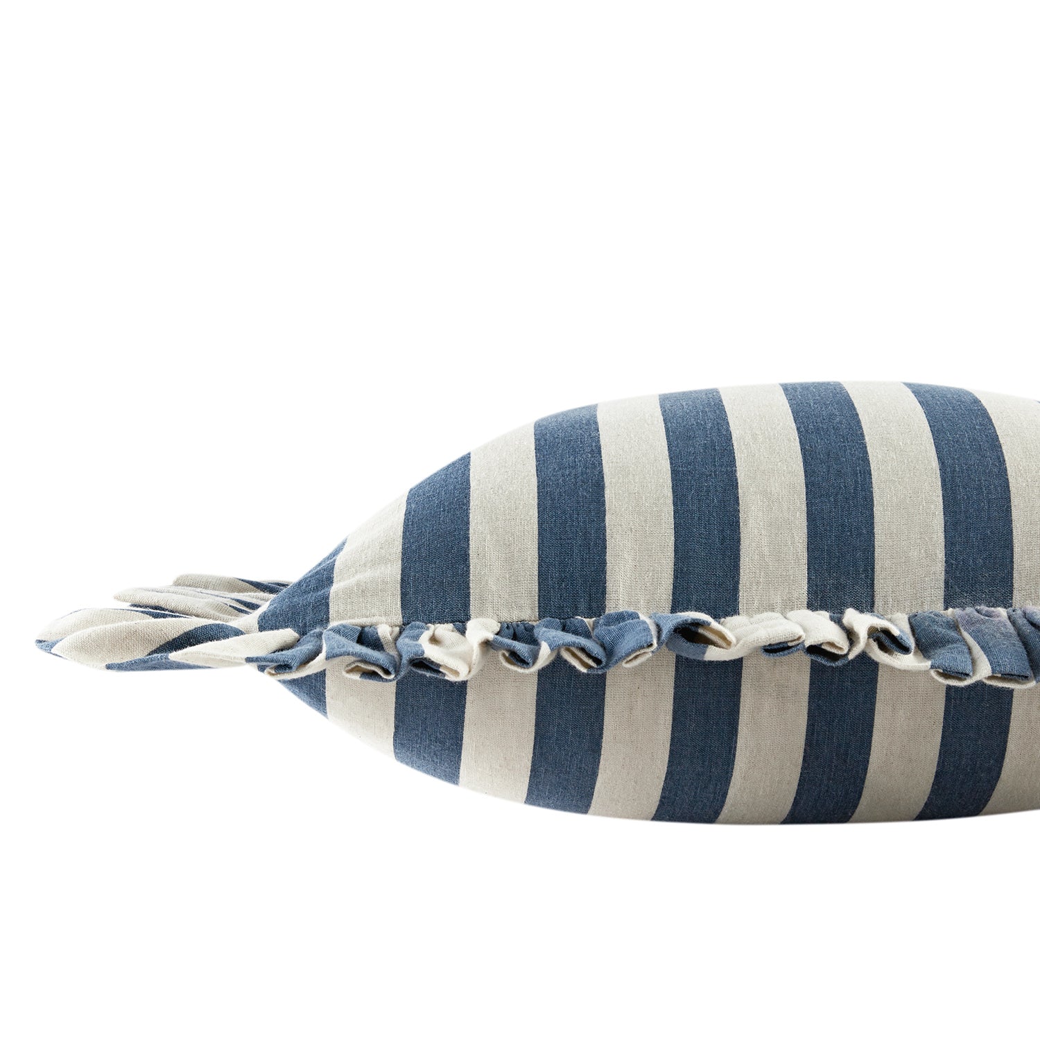 Eliza French Blue Striped Ruffle Linen Blend Cushion - Image 2