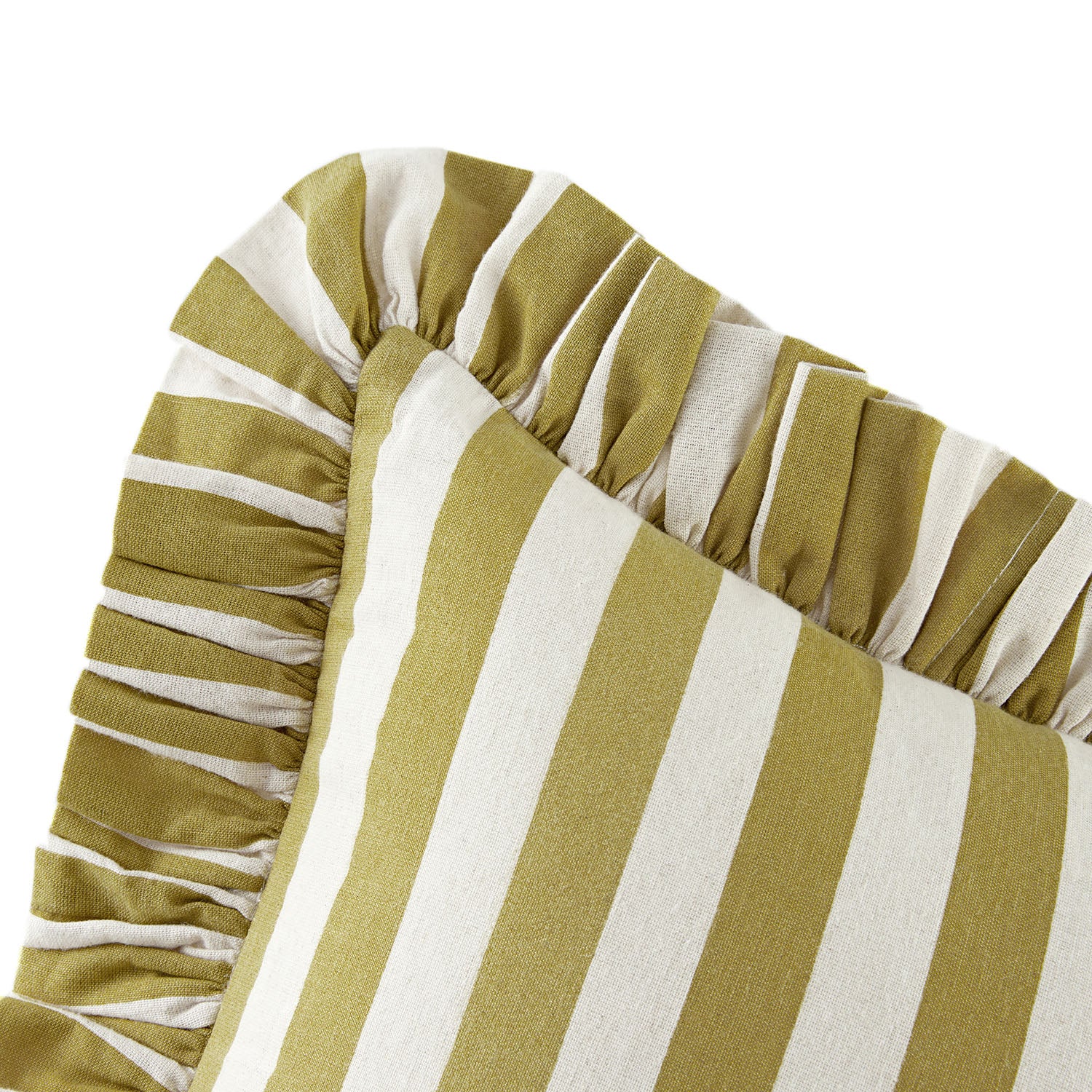 Eliza Dark Mustard Striped Ruffle Linen Blend Cushion - Image 3