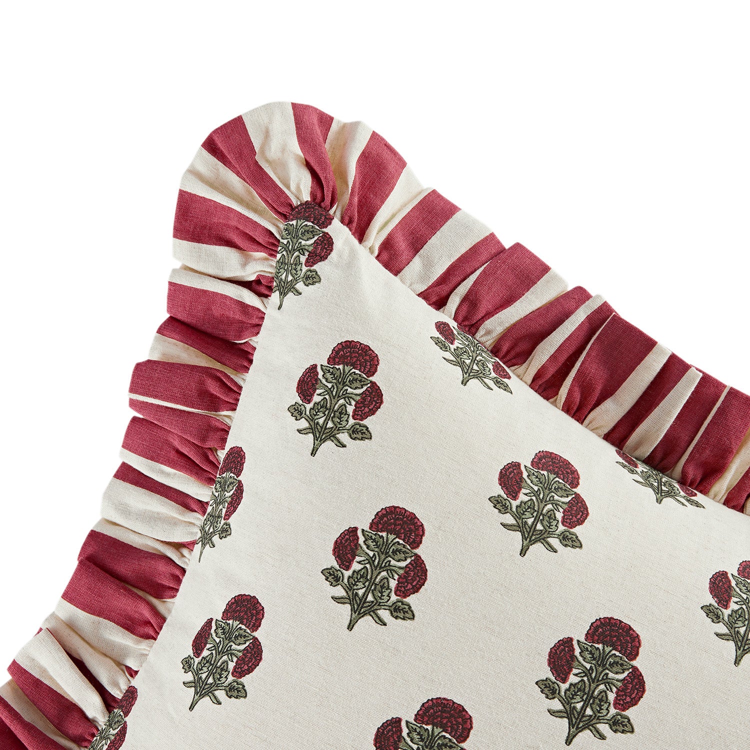 Eliza Scarlet Red Floral Ruffle Linen Blend Cushion - Image 3