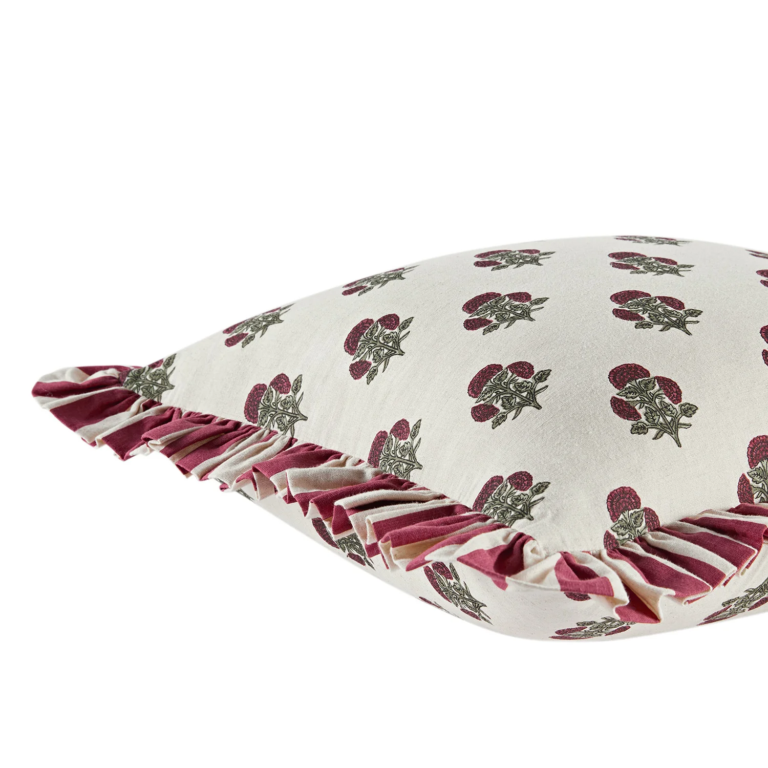 Eliza Scarlet Red Floral Ruffle Linen Blend Cushion - Image 4