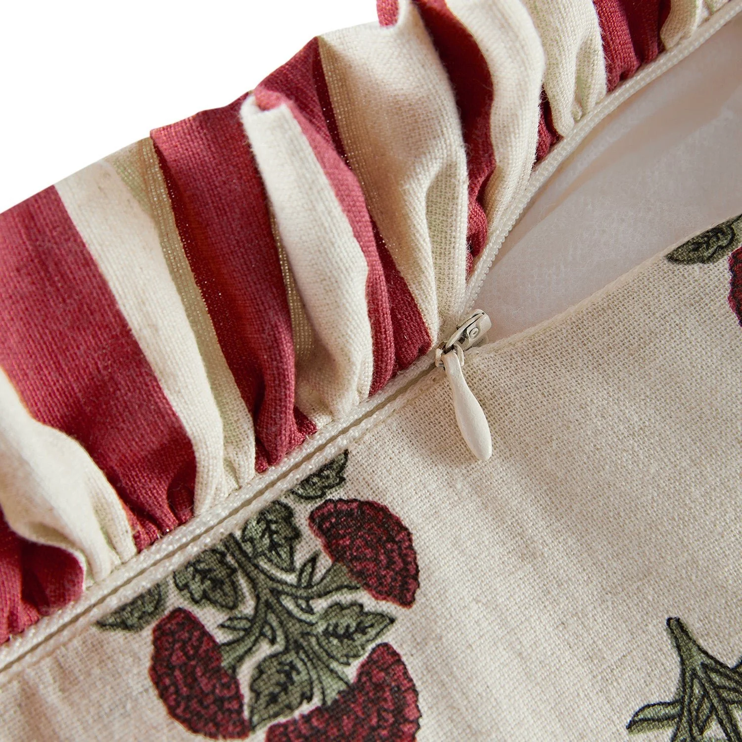 Eliza Scarlet Red Floral Ruffle Linen Blend Cushion - Image 5
