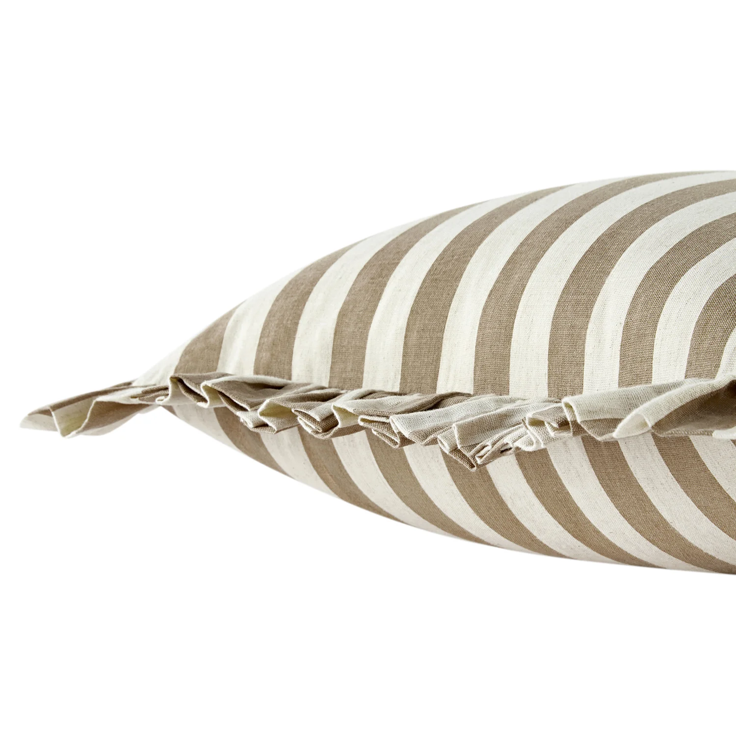 Eliza Taupe Striped Ruffle Linen Blend Cushion - Image 2