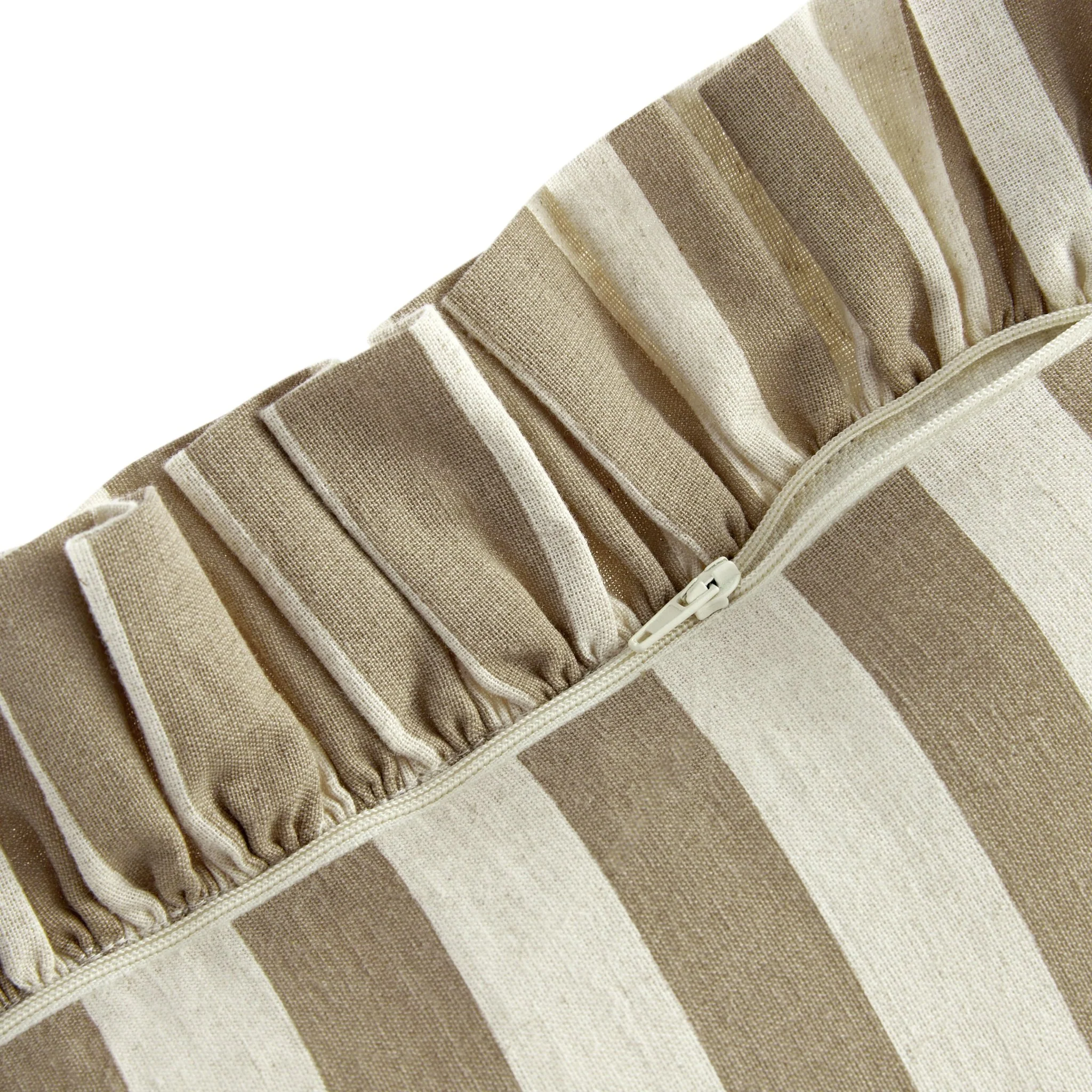 Eliza Taupe Striped Ruffle Linen Blend Cushion - Image 6