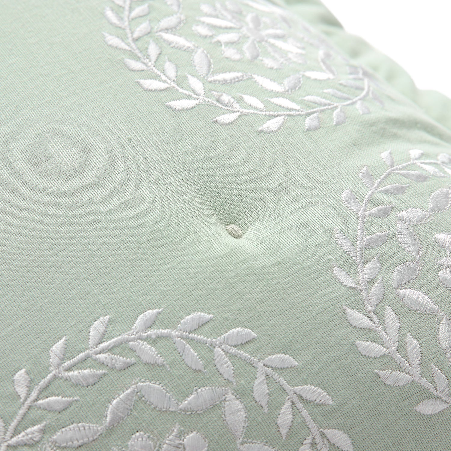 Elodie Seafoam Green Floral Embroidered Quilted Linen Blend Continental Square Pillowcases - Pair - Image 3