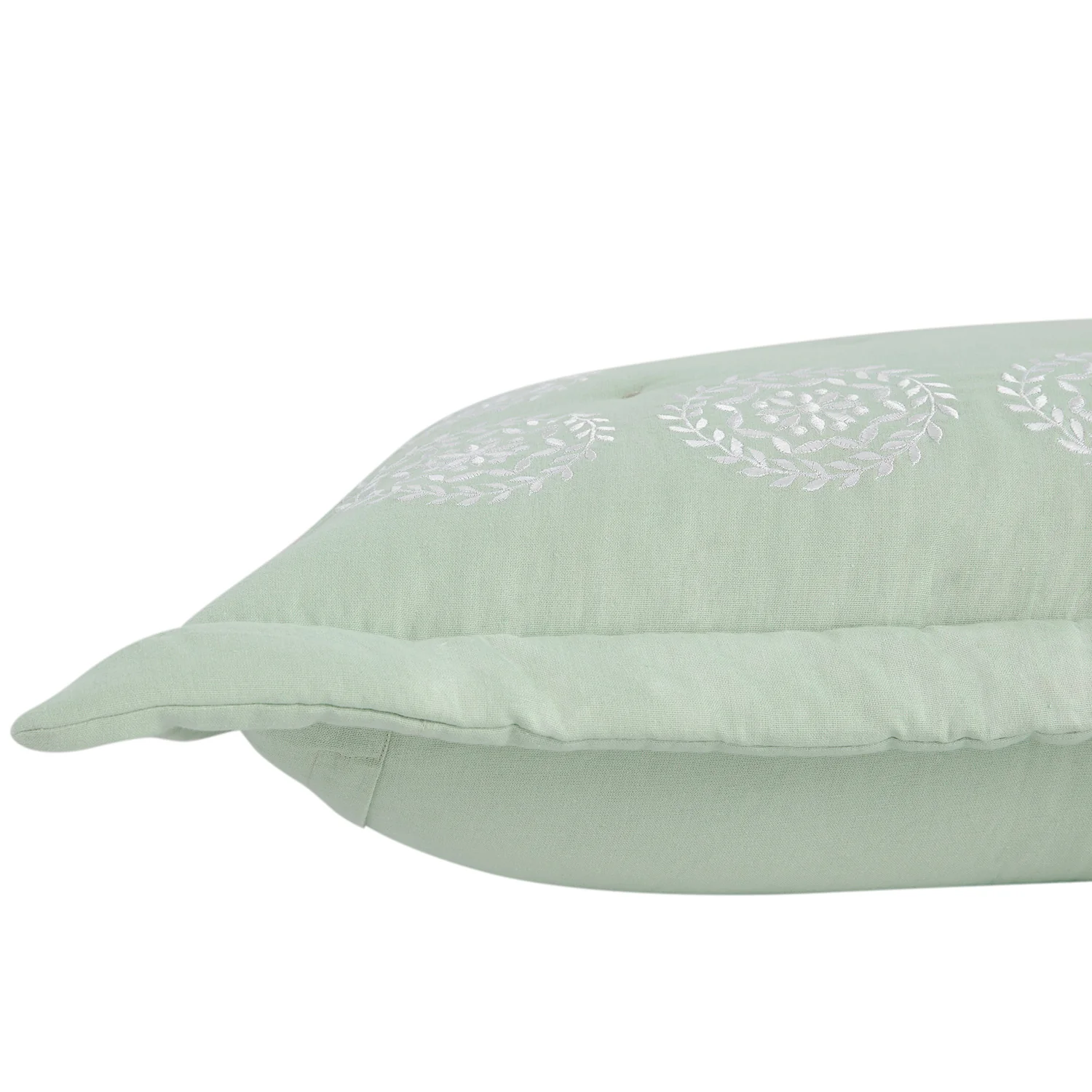 Elodie Seafoam Green Floral Embroidered Quilted Linen Blend Continental Square Pillowcases - Pair - Image 4