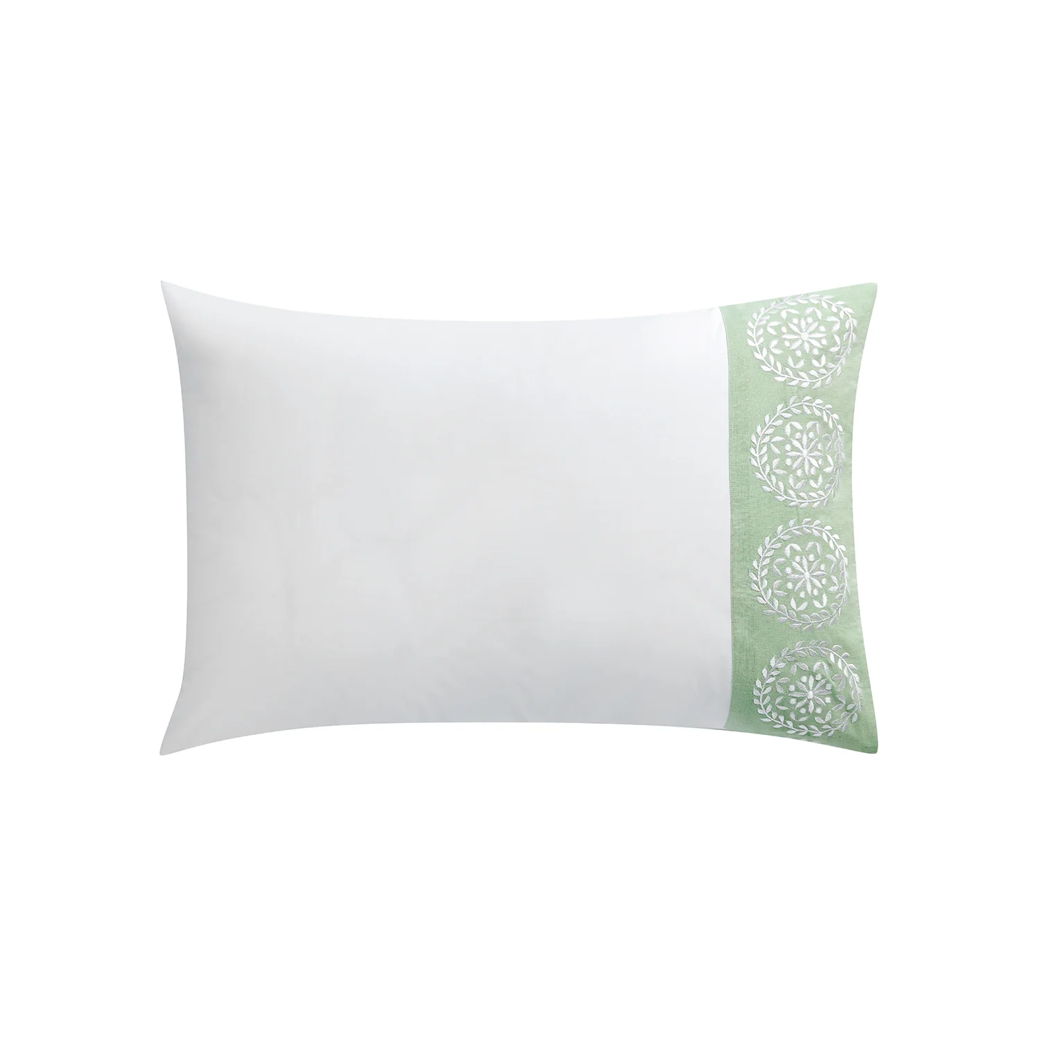 Elodie White & Seafoam Green Floral Embroidered 300 Thread Count Cotton Percale Regular Pillowcases - Pair - Image 2