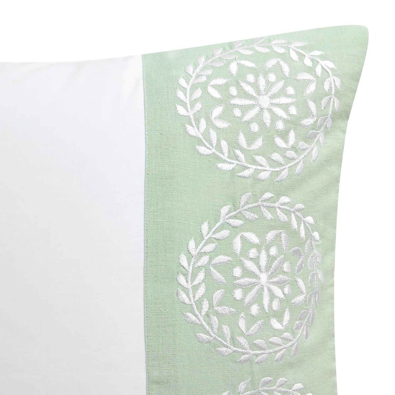 Elodie White & Seafoam Green Floral Embroidered 300 Thread Count Cotton Percale Regular Pillowcases - Pair - Image 4