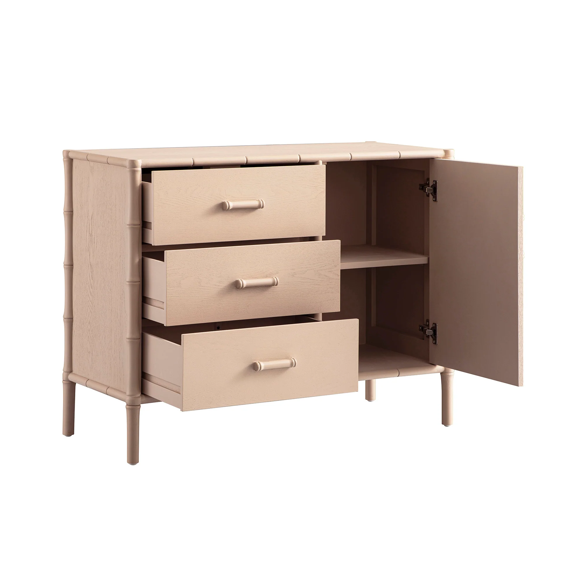 Elstowe Faux Bamboo 1-Door 3-Drawer Sideboard, Nude Pink - Image 10
