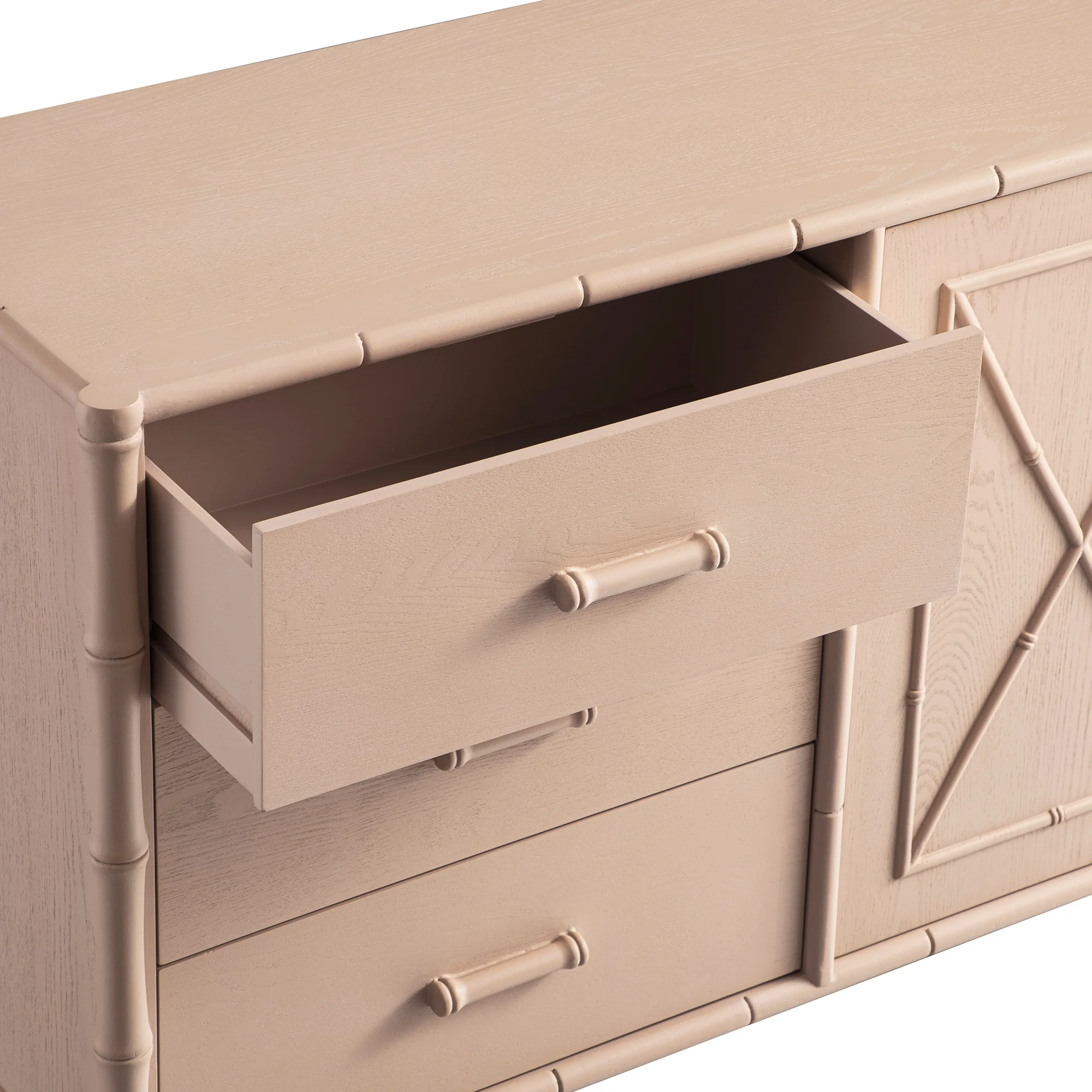 Elstowe Faux Bamboo 1-Door 3-Drawer Sideboard, Nude Pink - Image 14