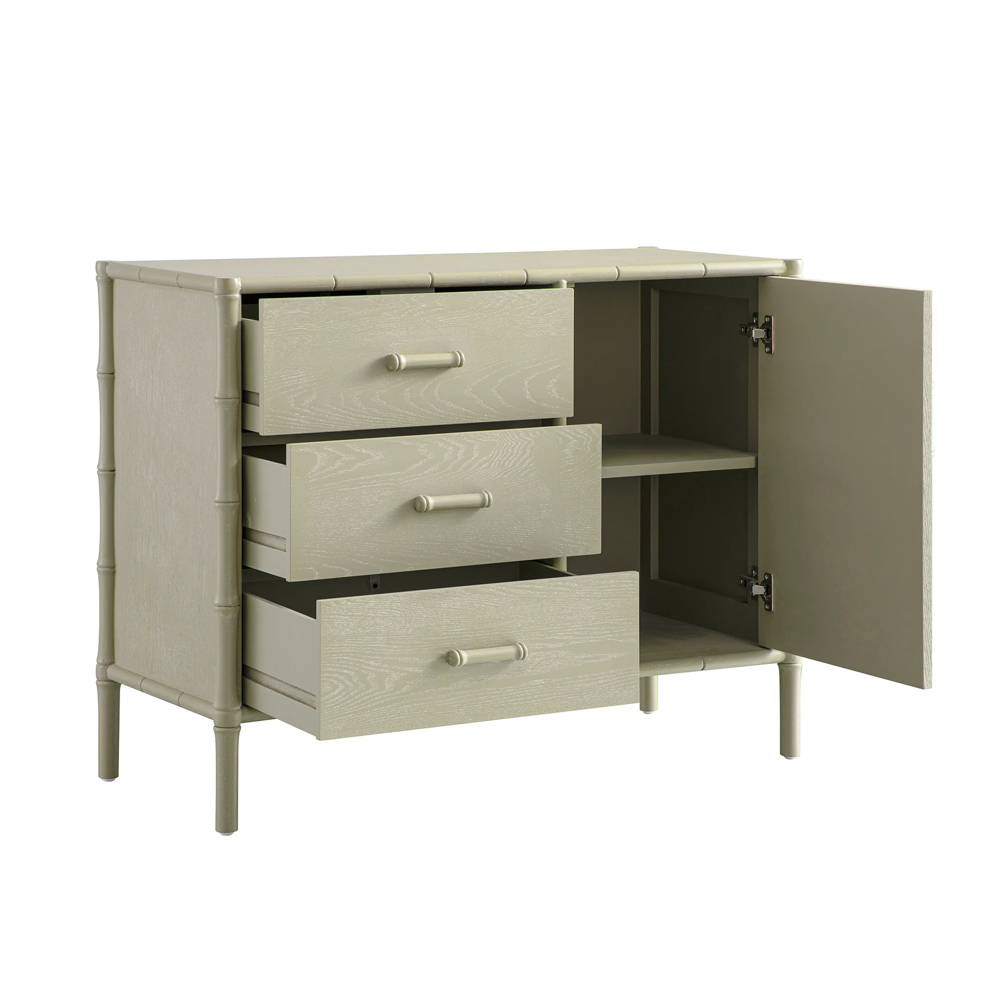 Elstowe Faux Bamboo 1-Door 3-Drawer Sideboard, Sage Green - Image 10