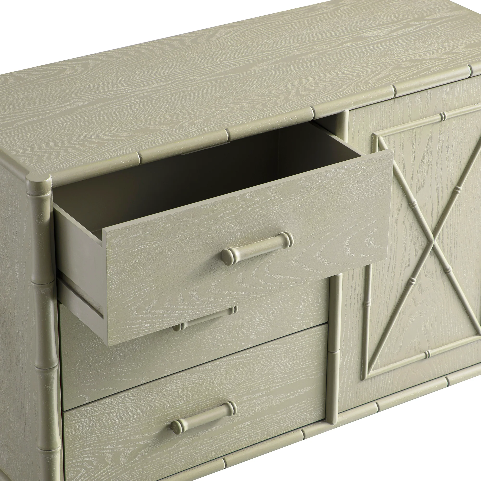 Elstowe Faux Bamboo 1-Door 3-Drawer Sideboard, Sage Green - Image 14