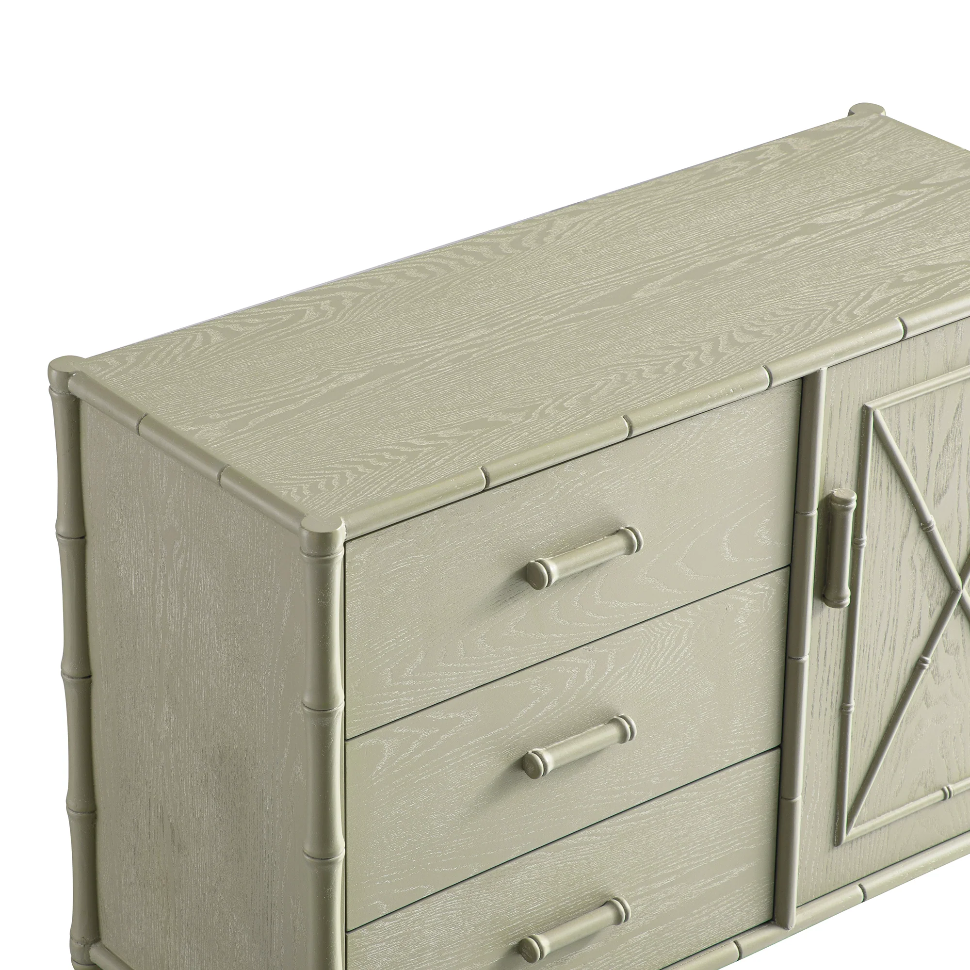 Elstowe Faux Bamboo 1-Door 3-Drawer Sideboard, Sage Green - Image 15