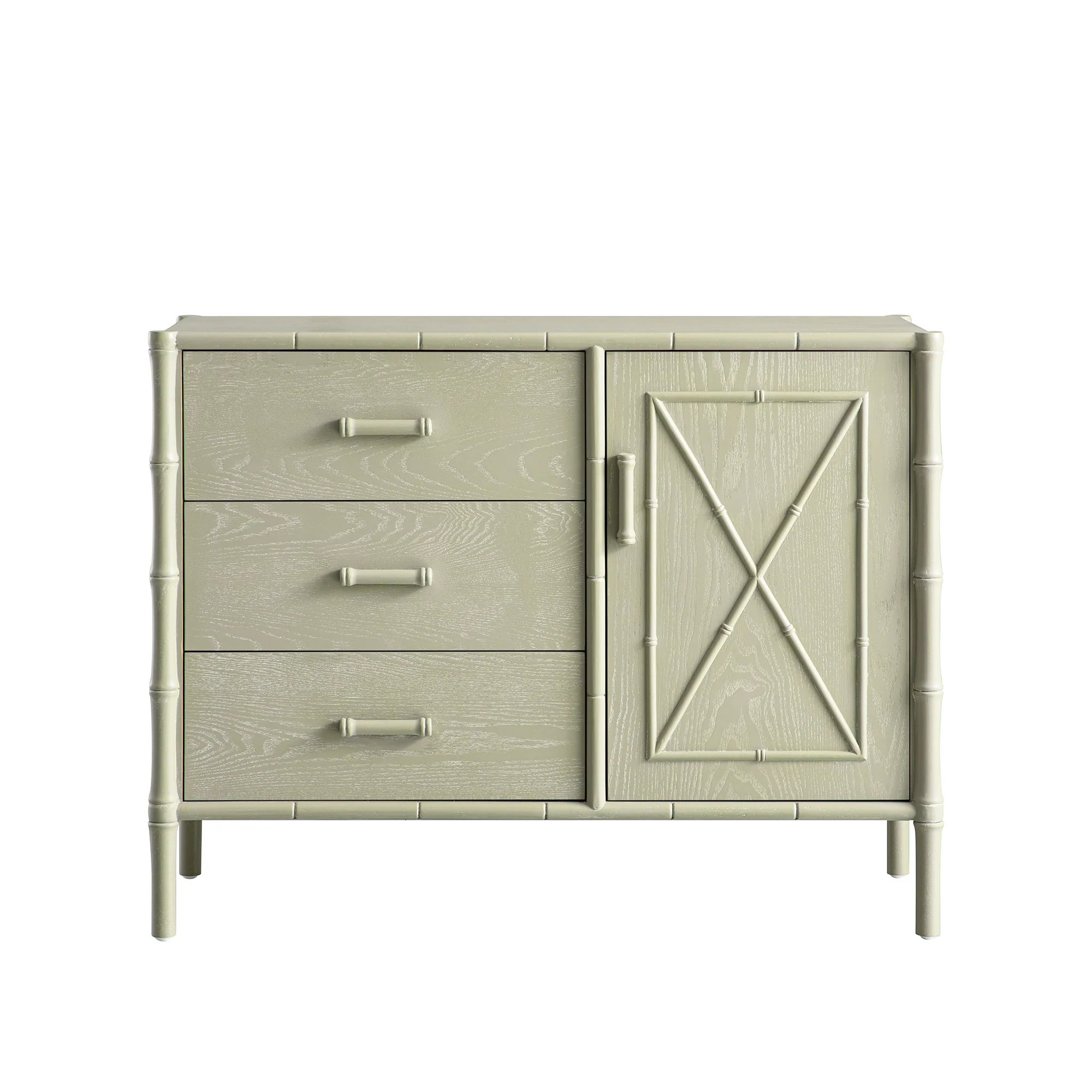 Elstowe Faux Bamboo 1-Door 3-Drawer Sideboard, Sage Green - Image 7