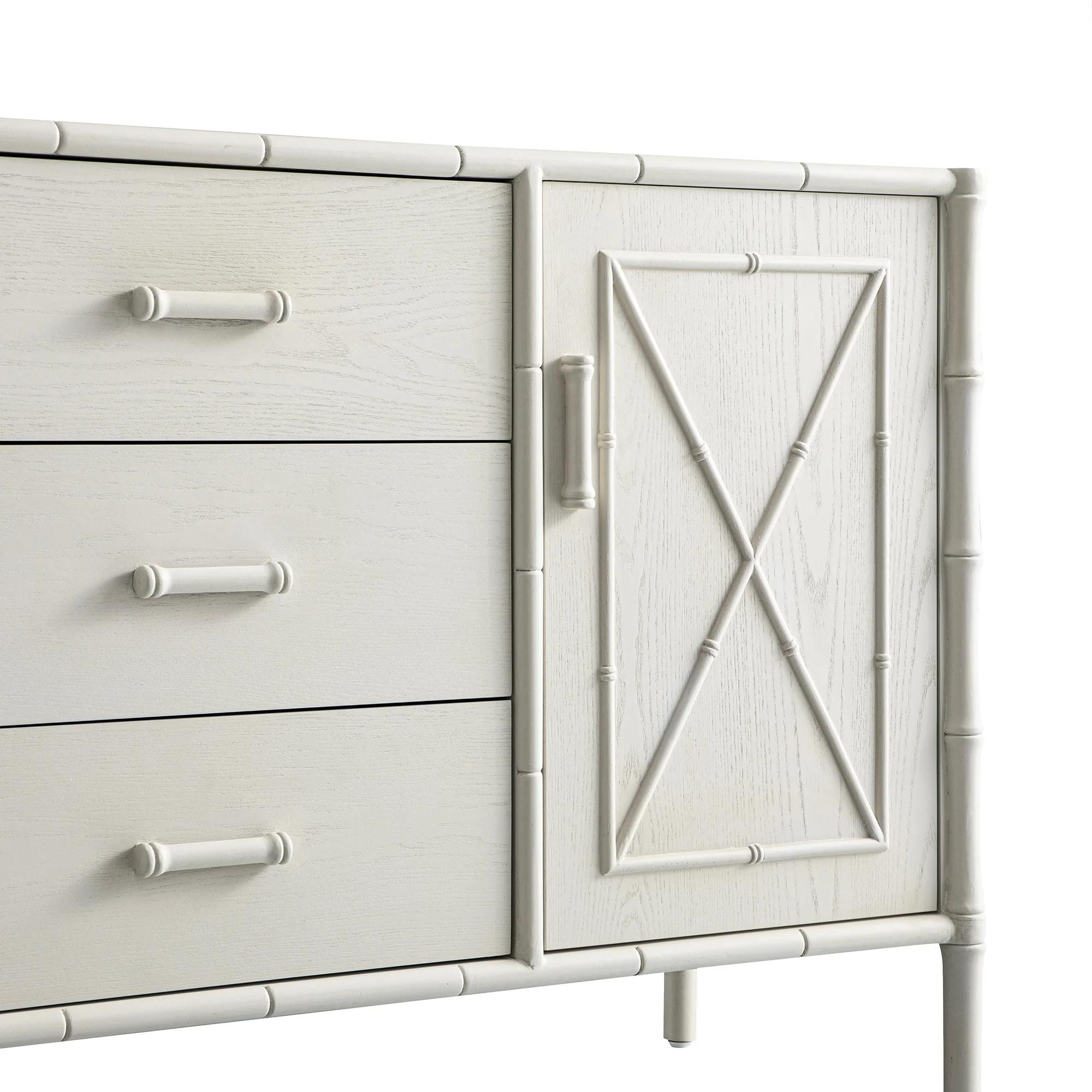 Elstowe Faux Bamboo 1-Door 3-Drawer Sideboard, Shaded White - Image 13