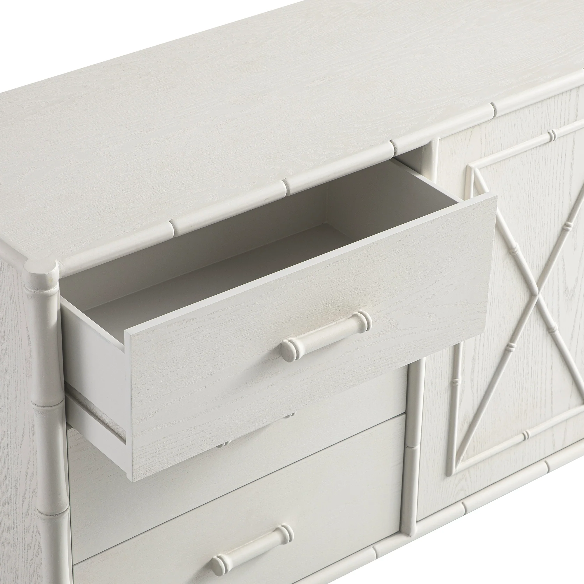 Elstowe Faux Bamboo 1-Door 3-Drawer Sideboard, Shaded White - Image 14