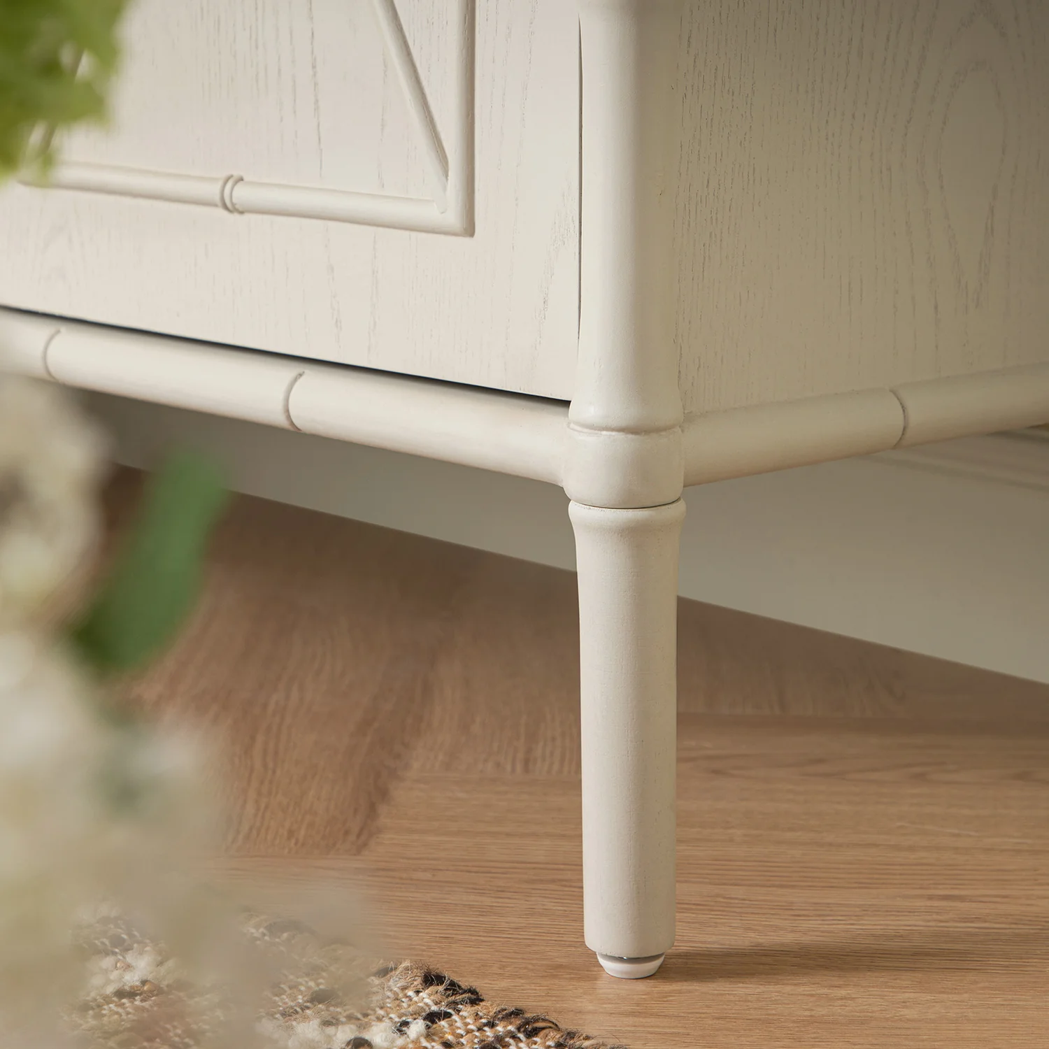 Elstowe Faux Bamboo 1-Door 3-Drawer Sideboard, Shaded White - Image 6
