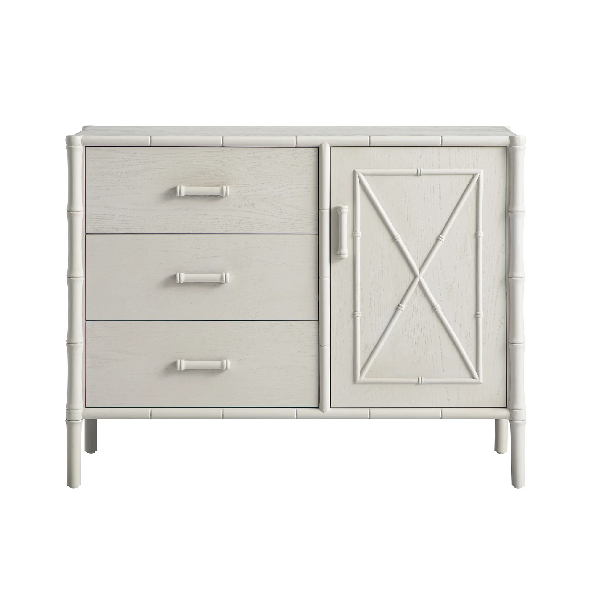 Elstowe Faux Bamboo 1-Door 3-Drawer Sideboard, Shaded White - Image 7