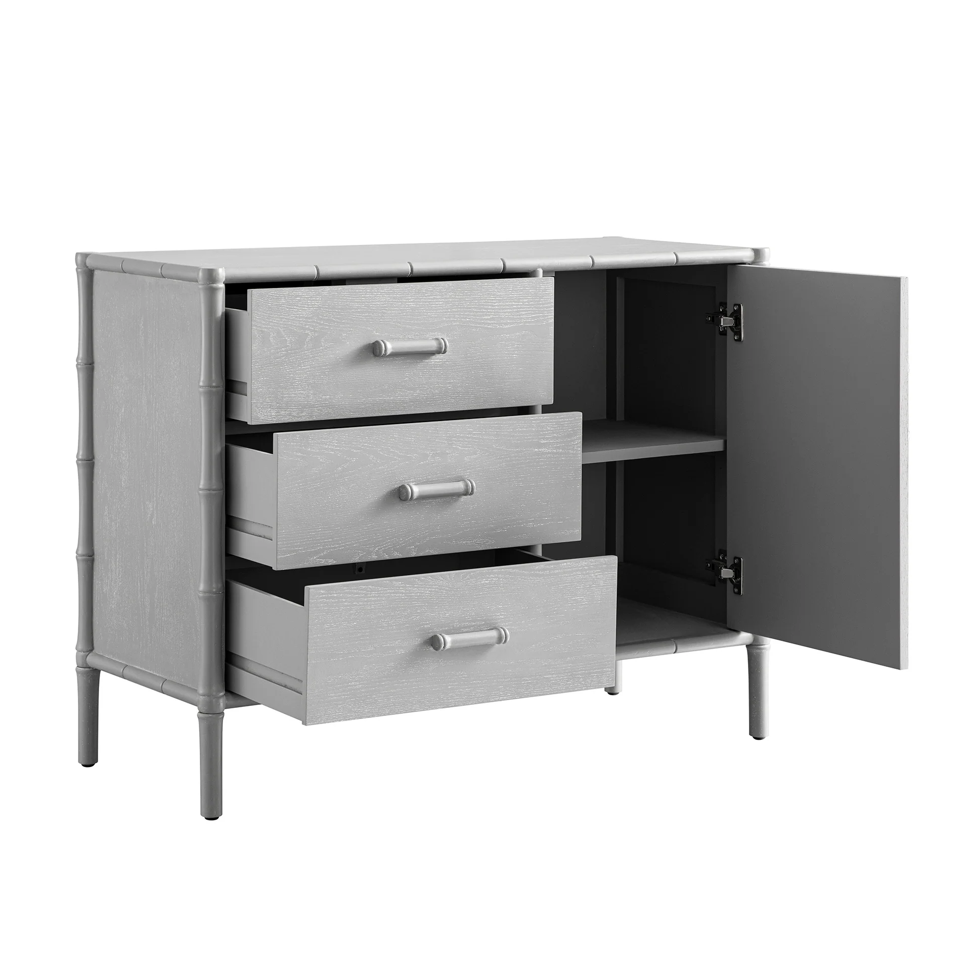 Elstowe Faux Bamboo 1-Door 3-Drawer Sideboard, Warm Grey - Image 4