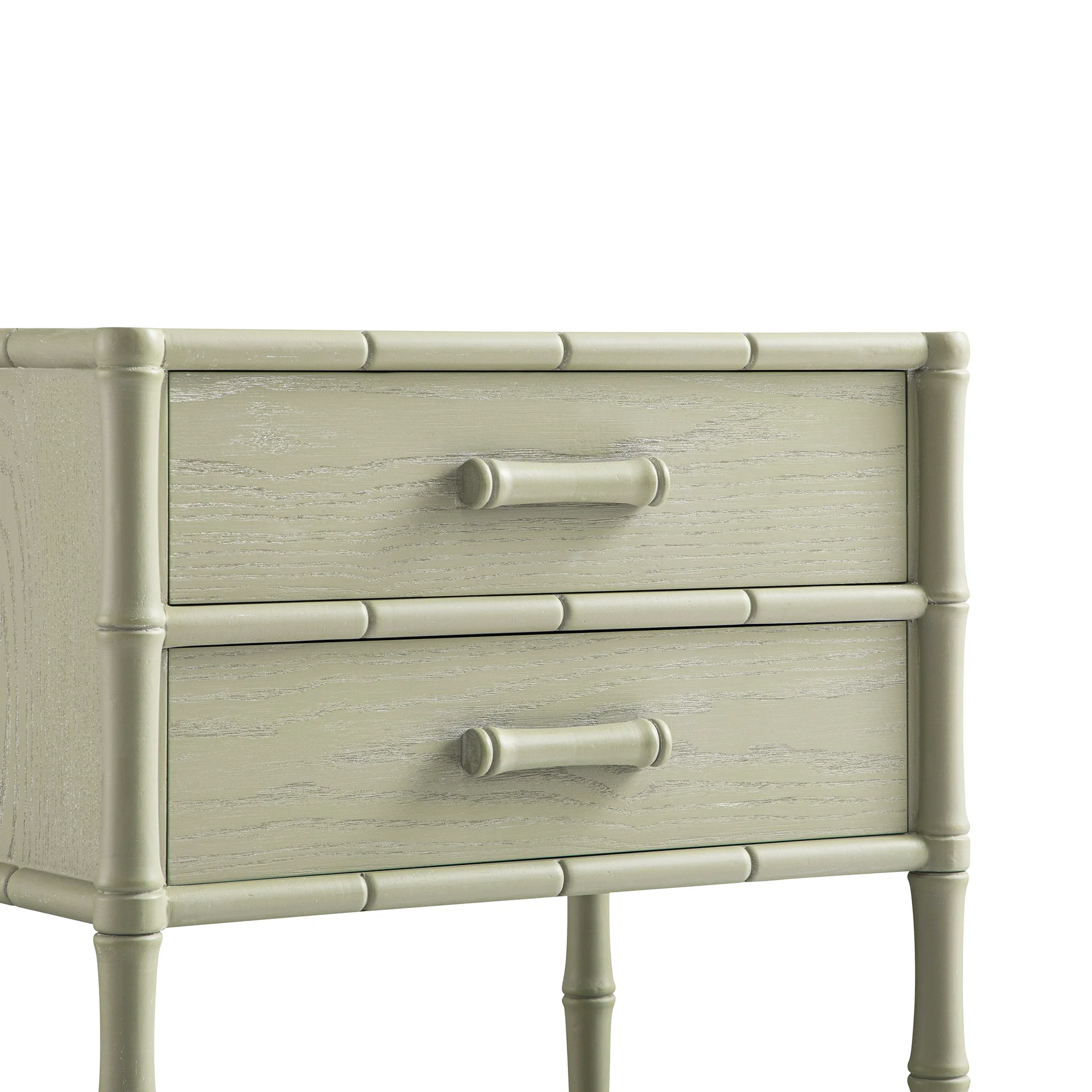 Elstowe Faux Bamboo 2-Drawer Bedside Table, Sage Green - Image 12