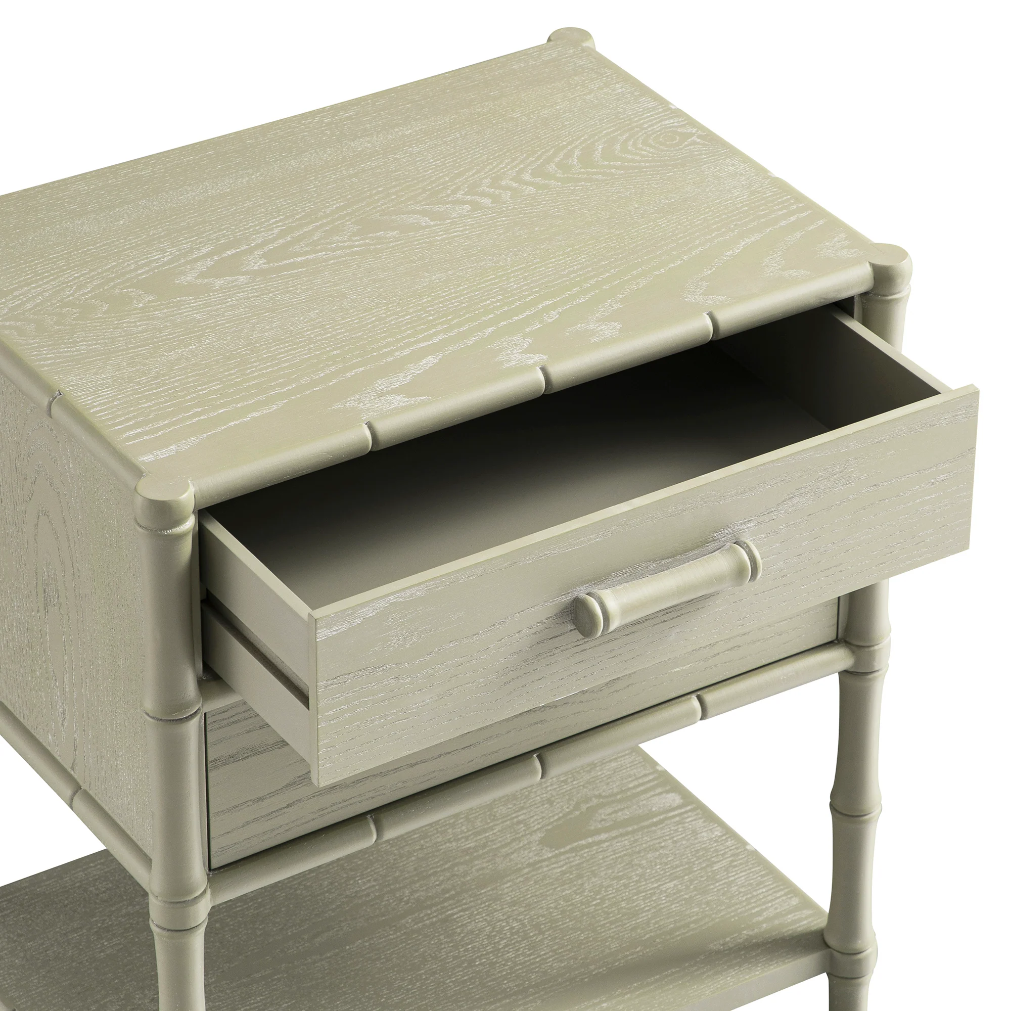 Elstowe Faux Bamboo 2-Drawer Bedside Table, Sage Green - Image 13