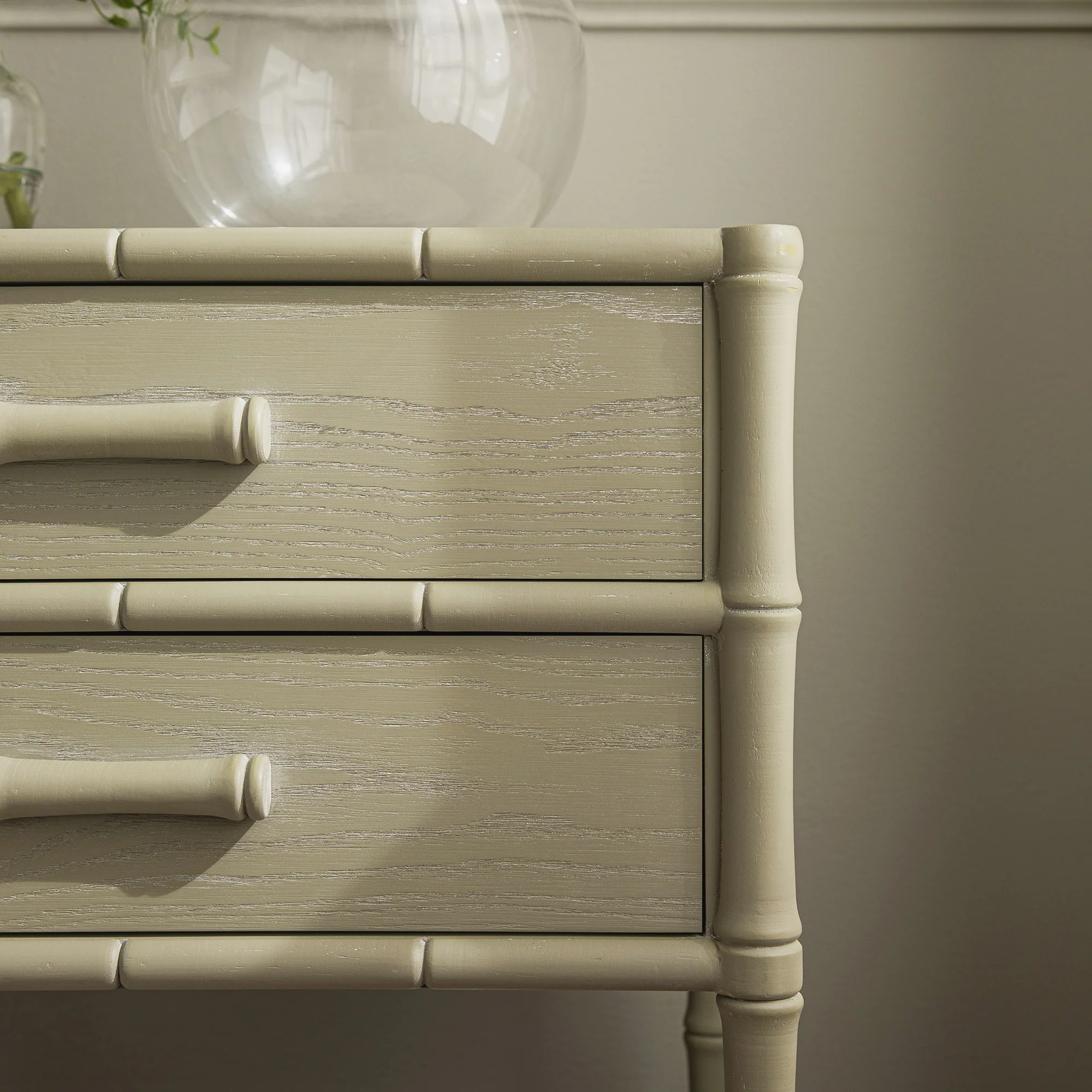 Elstowe Faux Bamboo 2-Drawer Bedside Table, Sage Green - Image 4