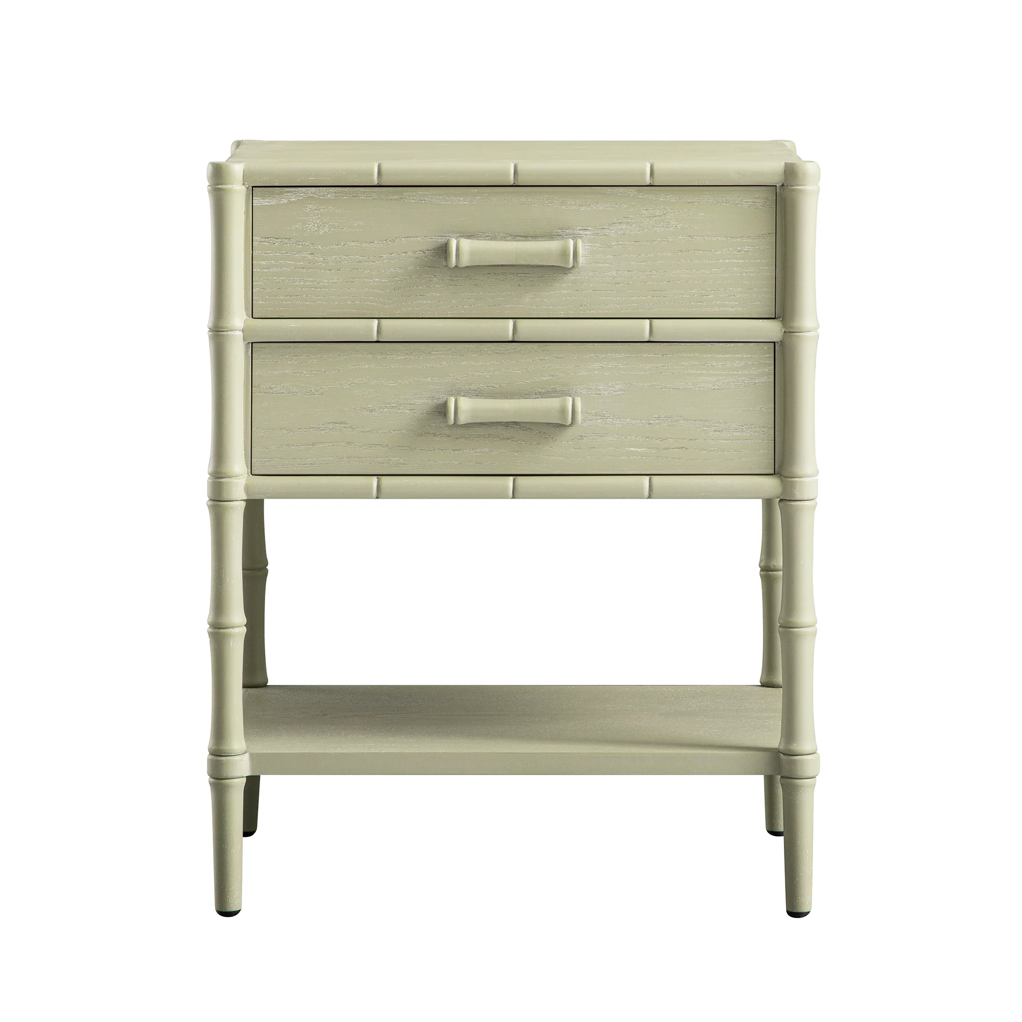 Elstowe Faux Bamboo 2-Drawer Bedside Table, Sage Green - Image 6